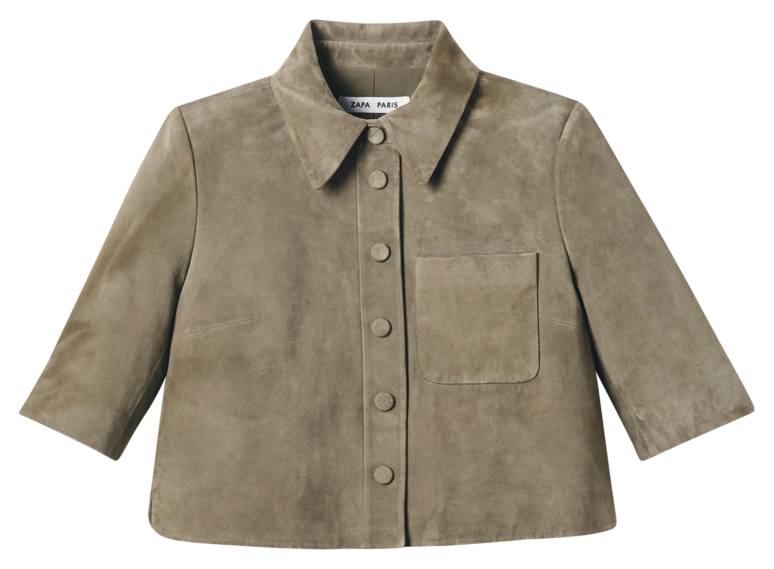 Straight suede leather shirt Khaki Zapa Women Place des Tendances