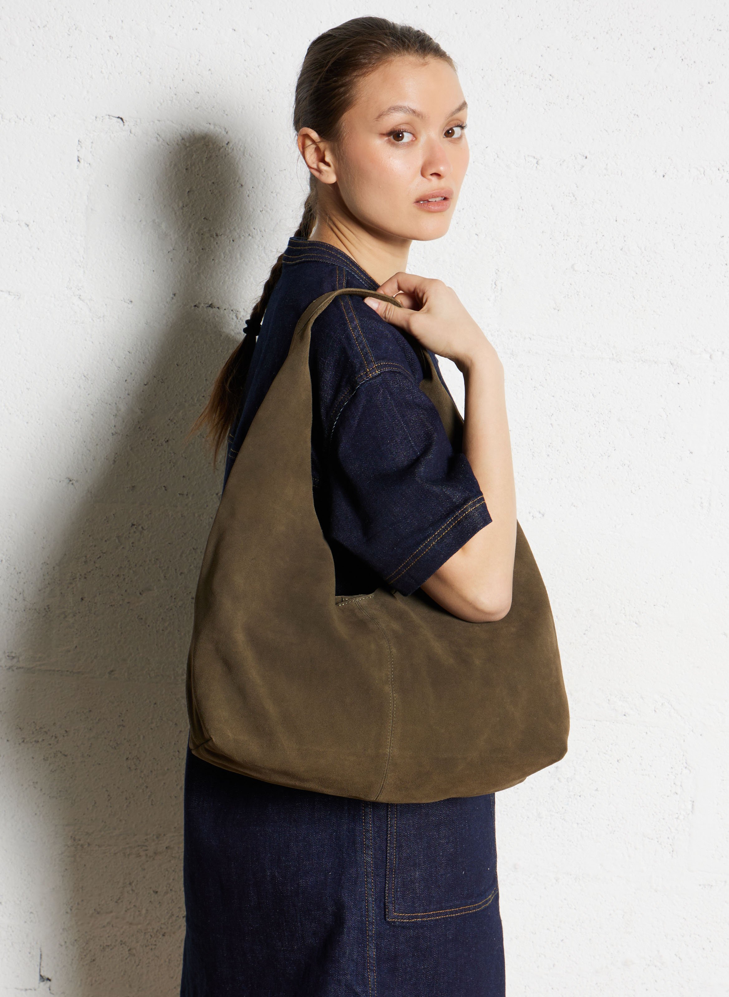 A-line leather skirt IKKS Khaki