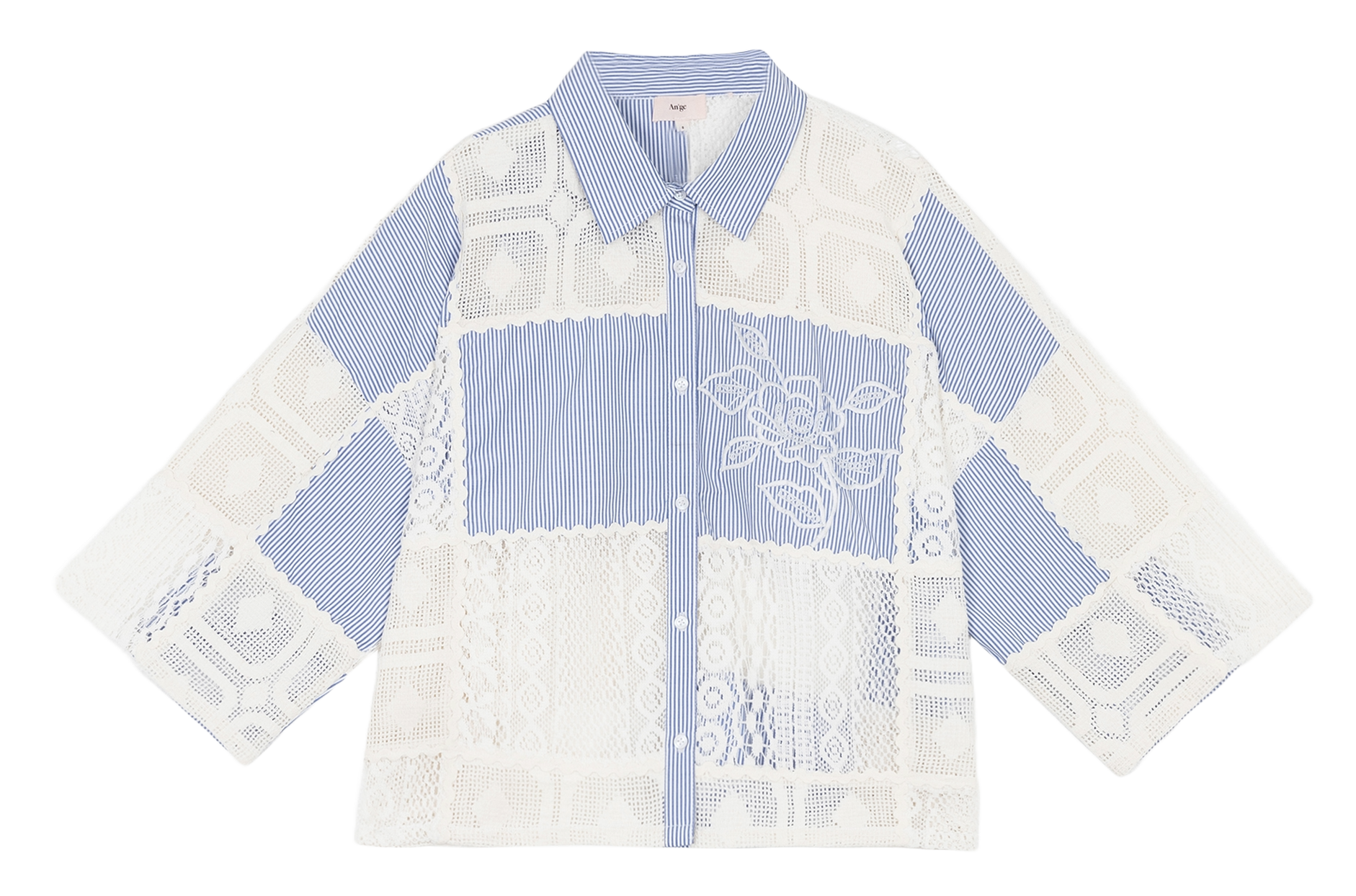 Cotton and linen shirt with classic collar AN'GE Blue