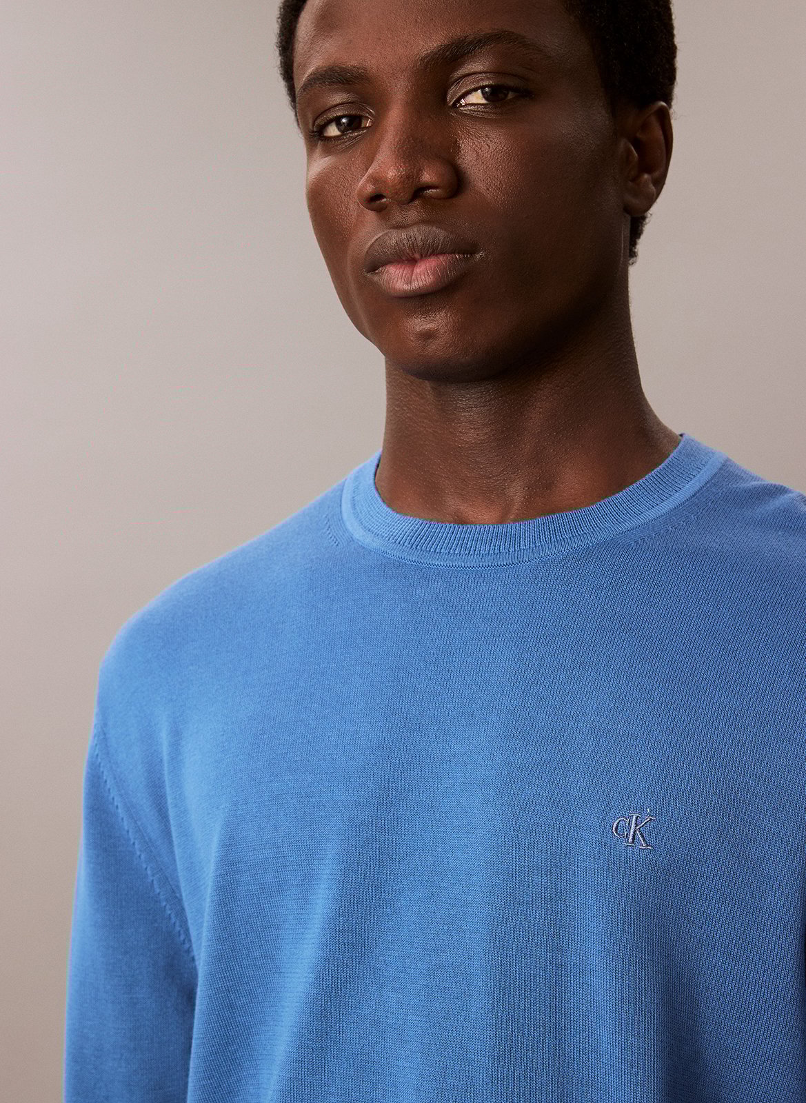 Sweat droit col rond en coton CALVIN KLEIN Bleu