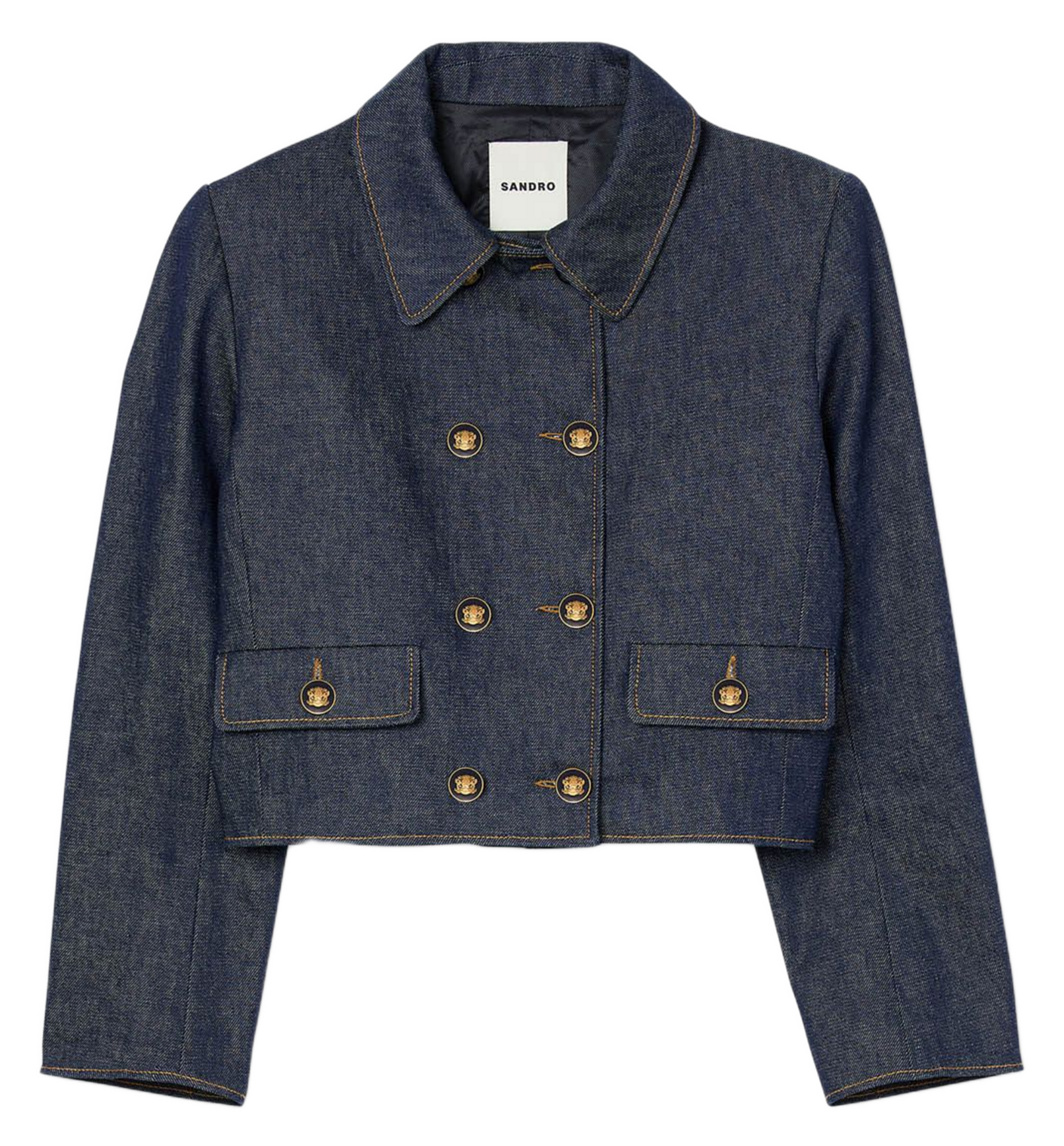 Veste courte col classique en denim SANDRO Bleu