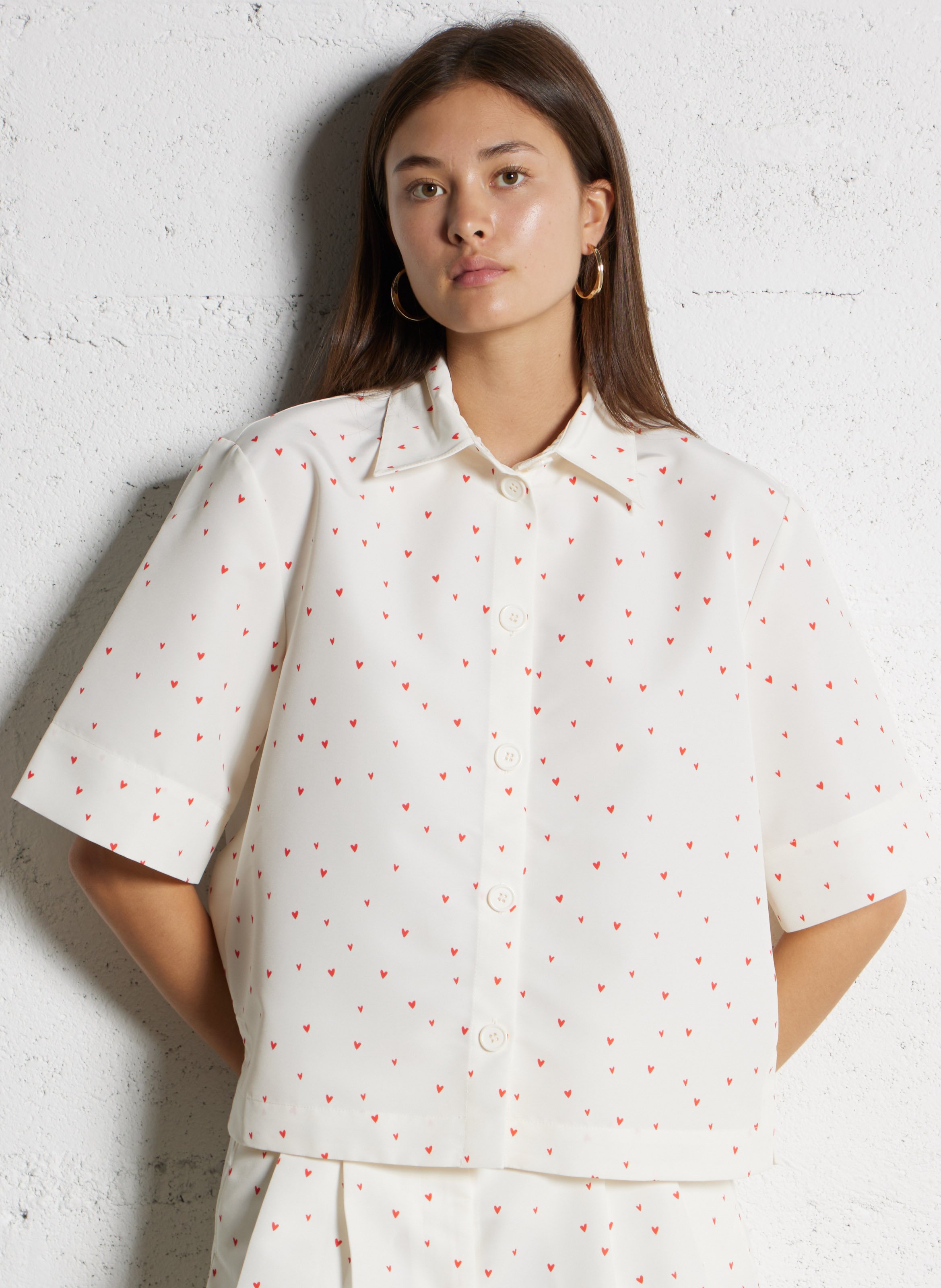 Overhemd met klassieke kraag en hartjesprint Wit