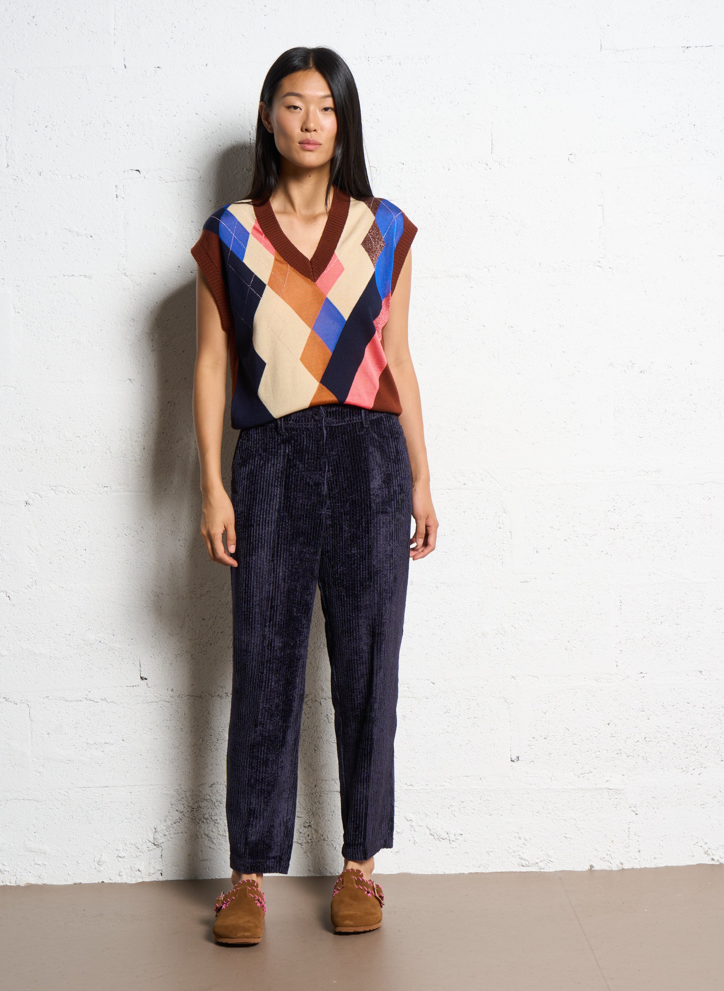 Pantalon droit en velours côtelé MOMONI Bleu