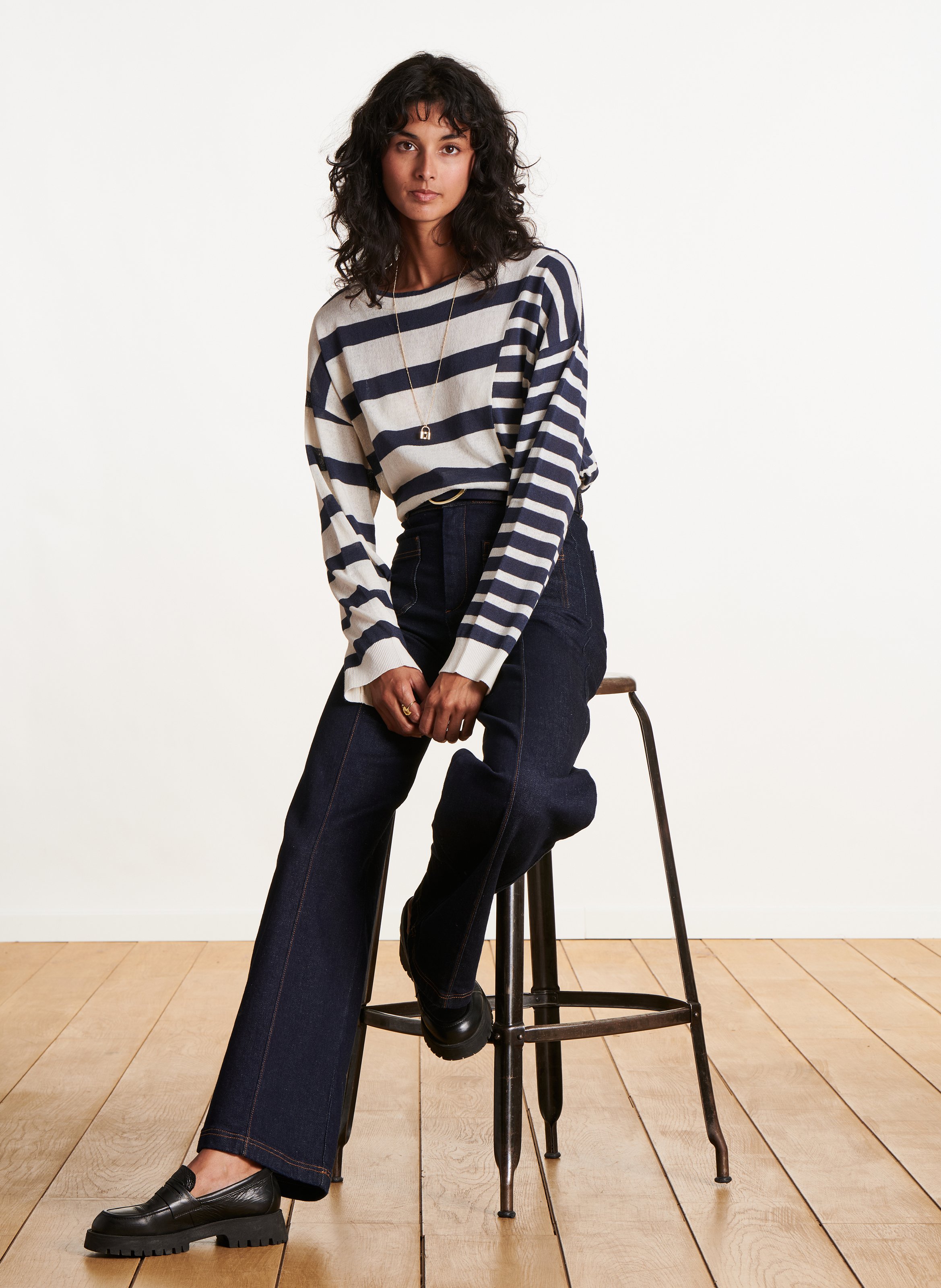Round-neck striped cotton-blend sweater LA FEE MARABOUTEE Blue
