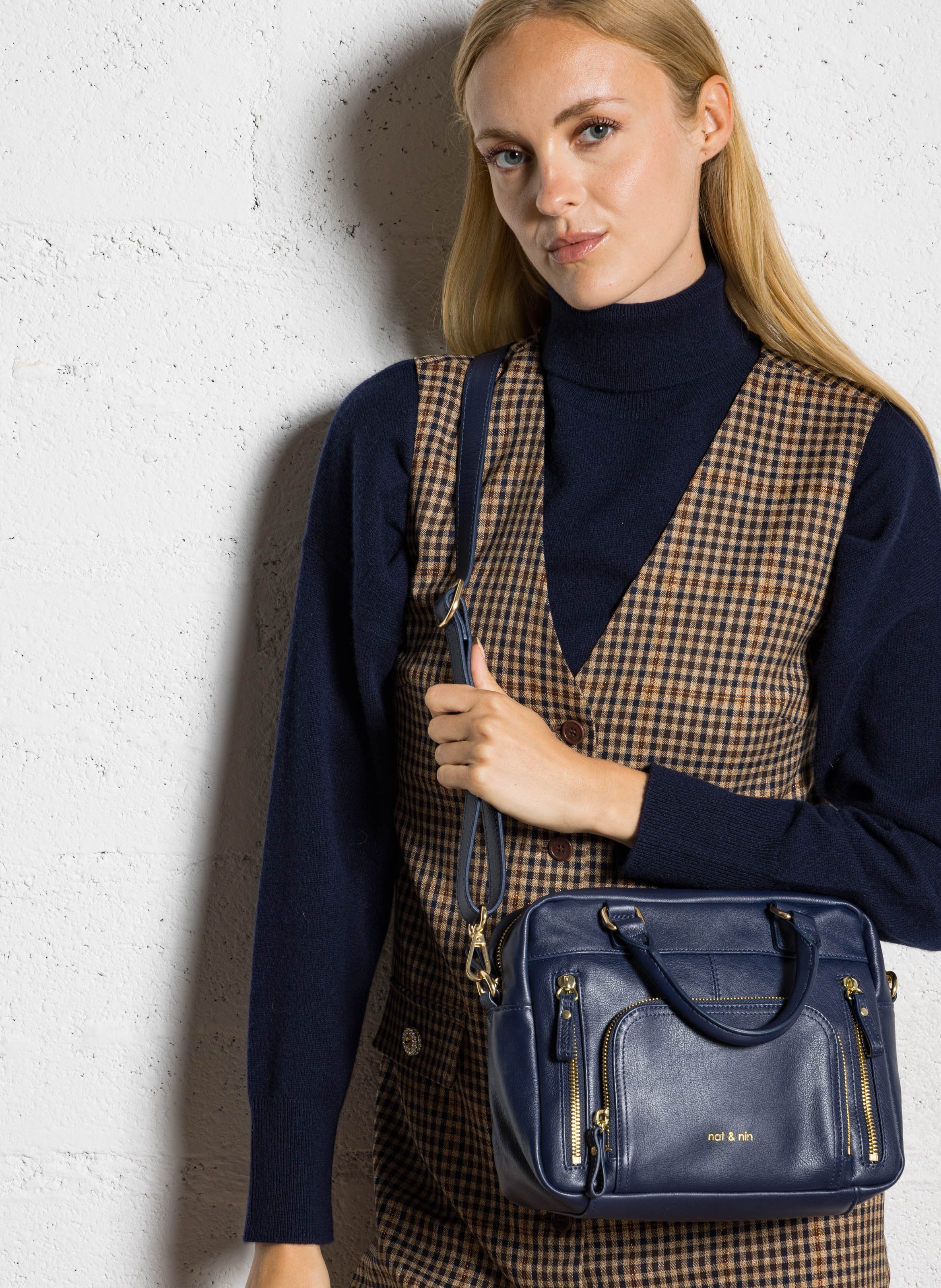 Sac à main multipoches en cuir NAT & NIN Bleu