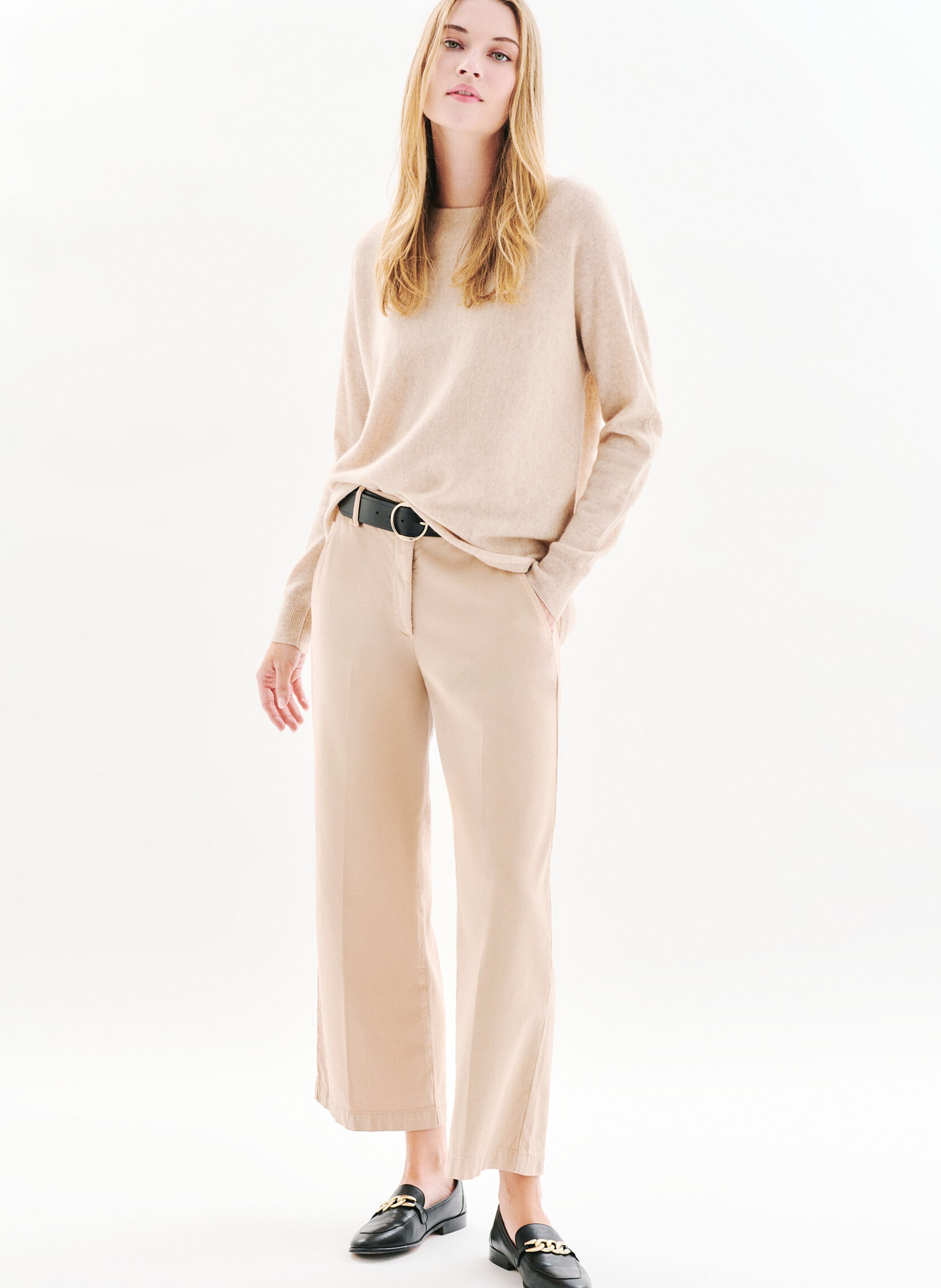 Pull col rond ample en cachemire CAROLL Gris