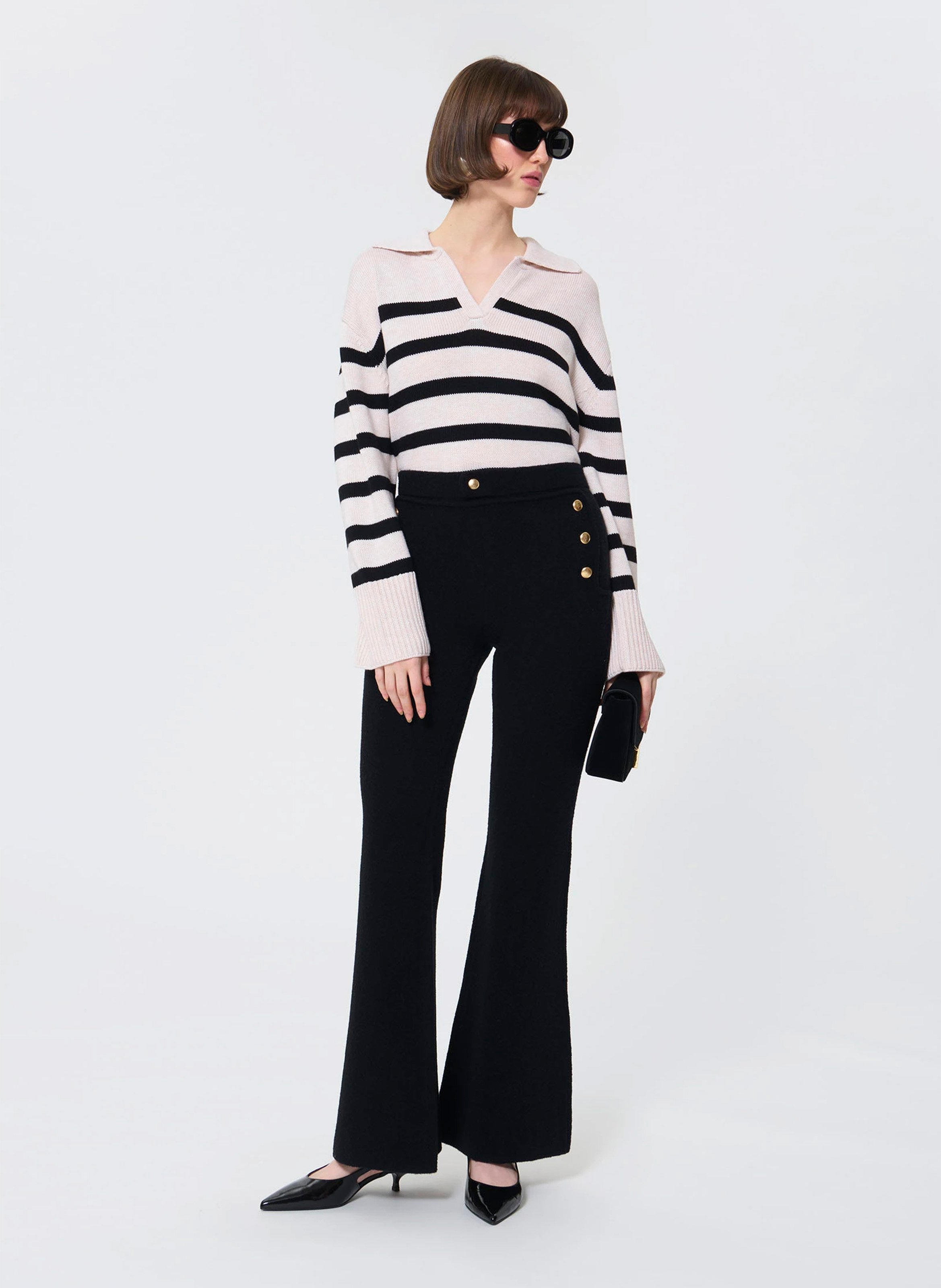 Pantalon flare en laine mélangée TARA JARMON Noir