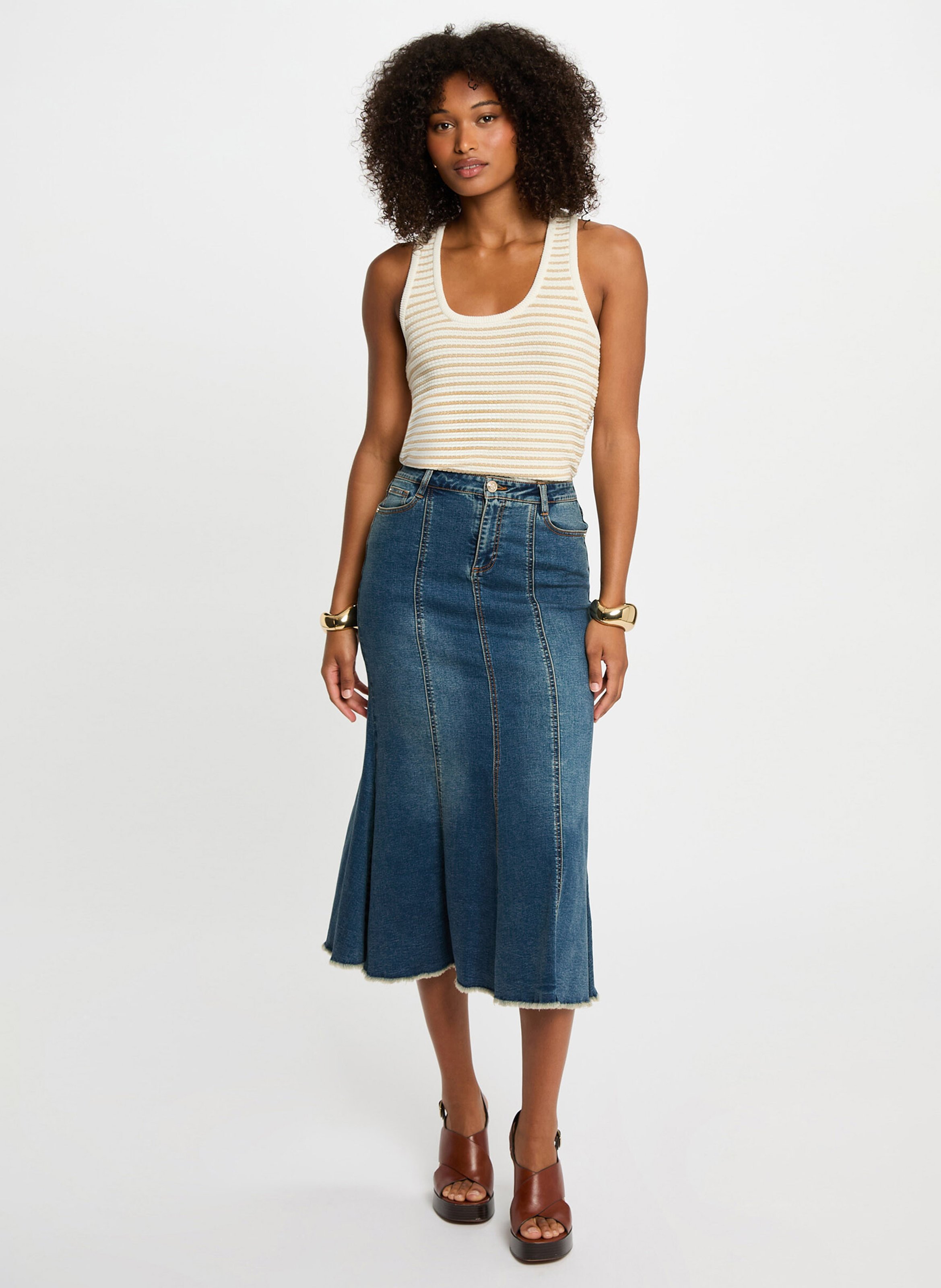 Jupe midi en denim MORGAN Bleu