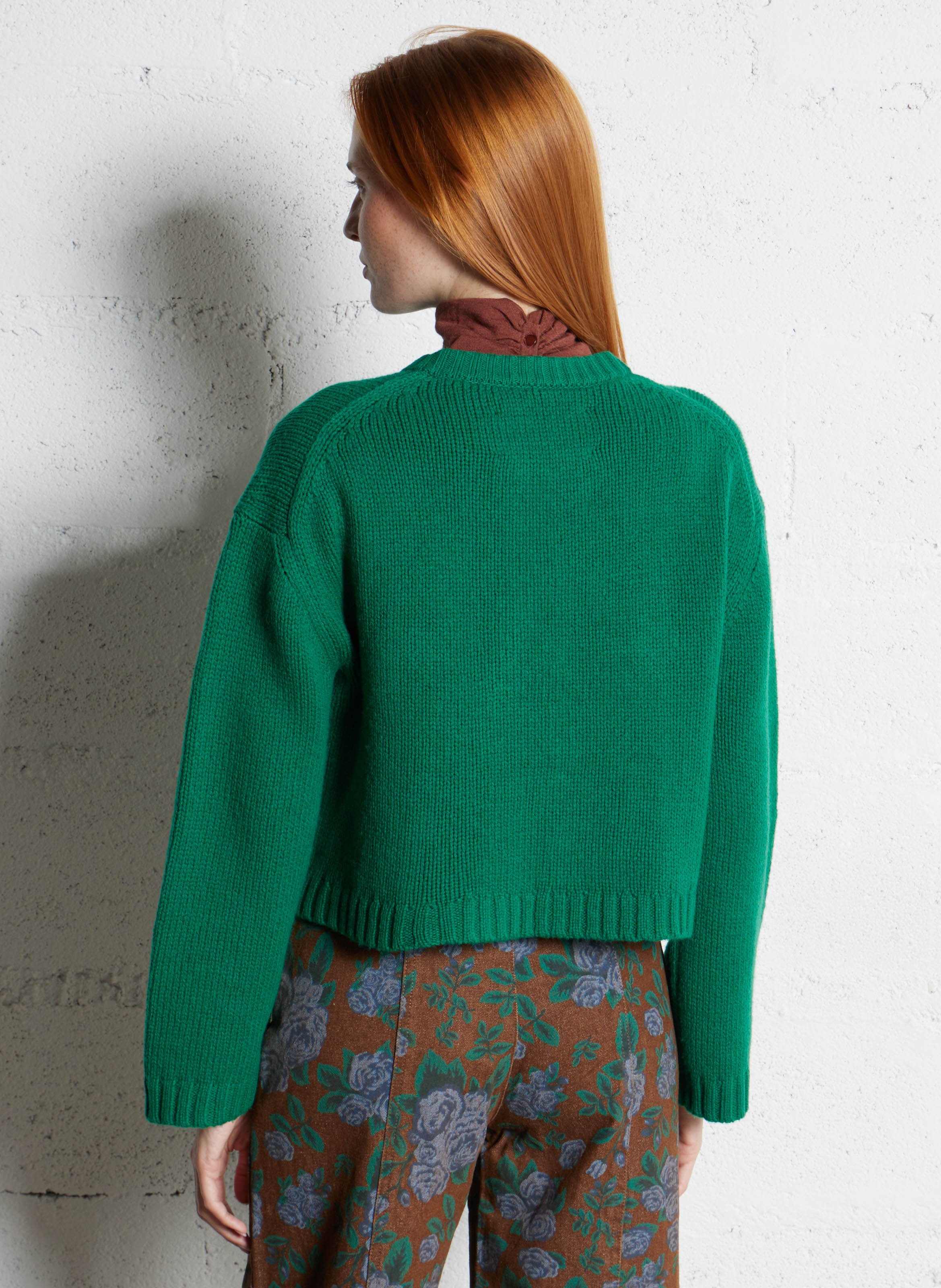 Gilet col rond en laine THE TINY BIG SISTER Vert