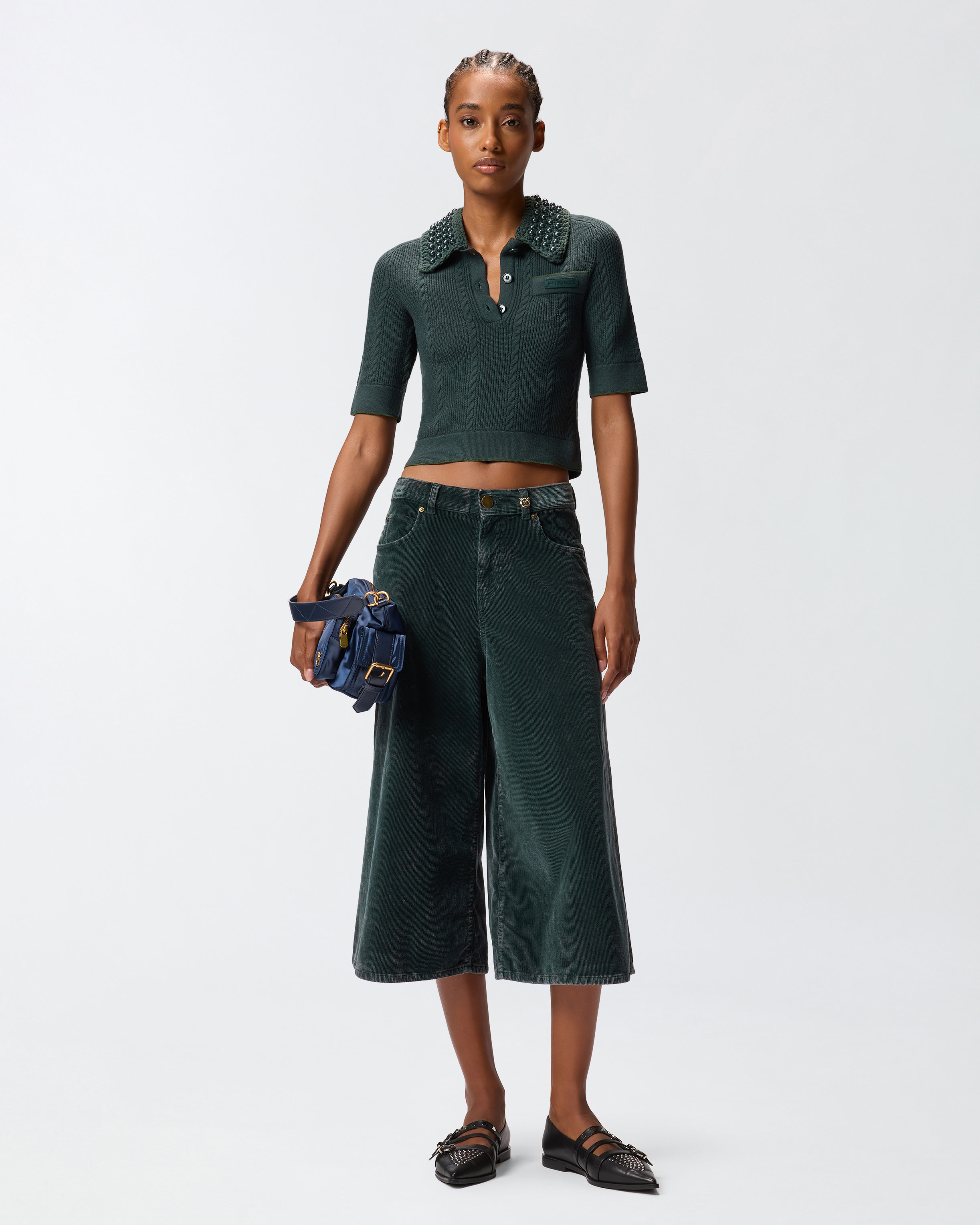 Long corduroy Bermuda shorts PINKO Green