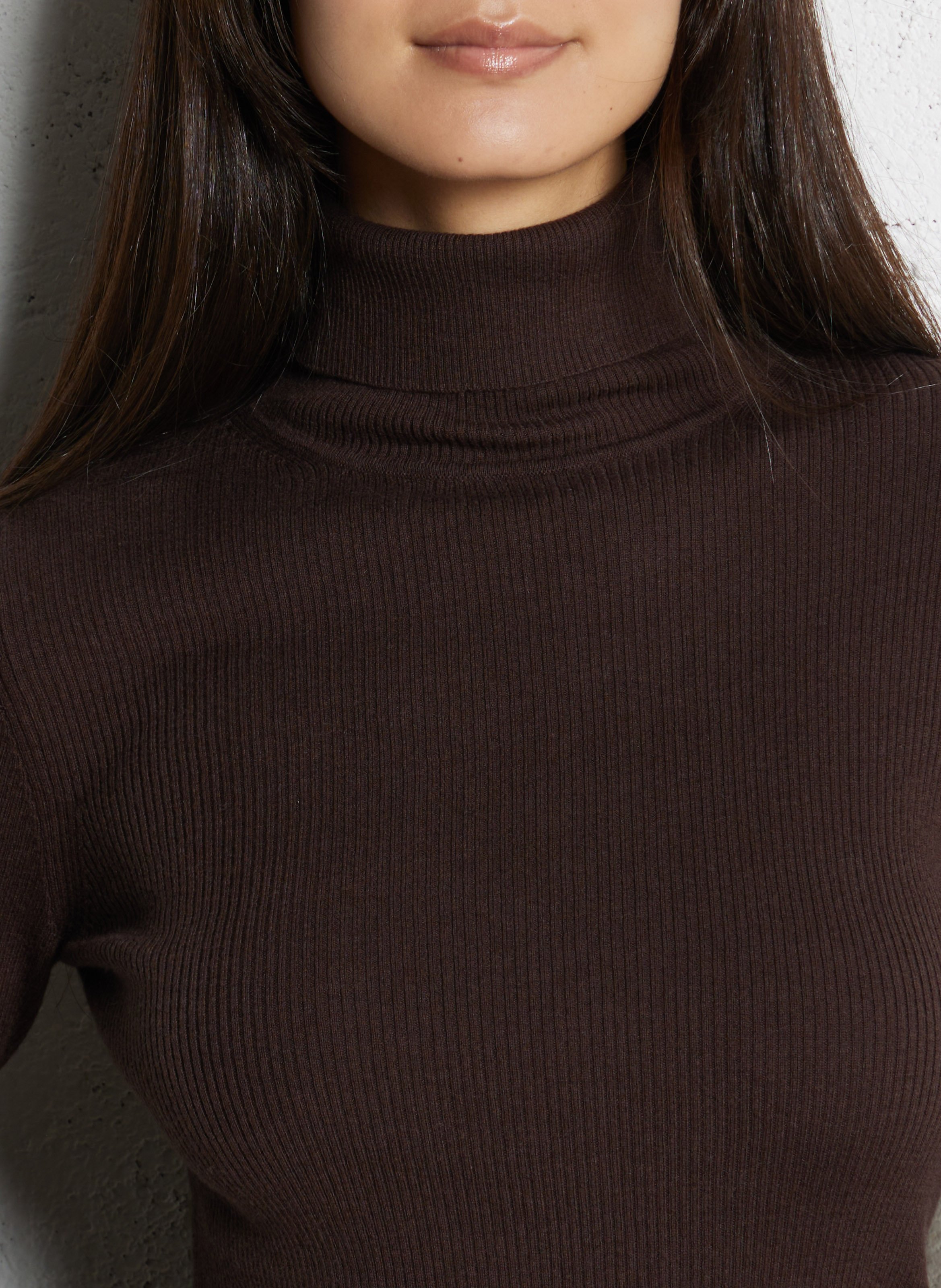 Col roulé cintré en laine et coton IKKS Marron