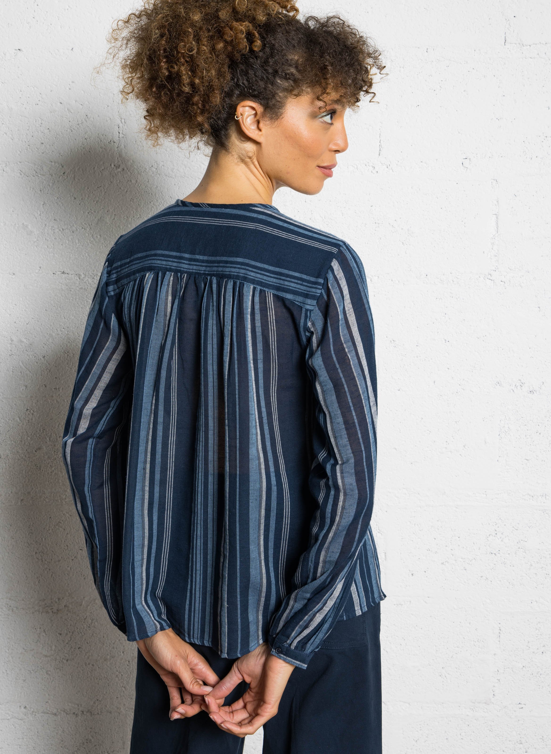 Katoenen blouse met ronde hals SUD EXPRESS Blauw
