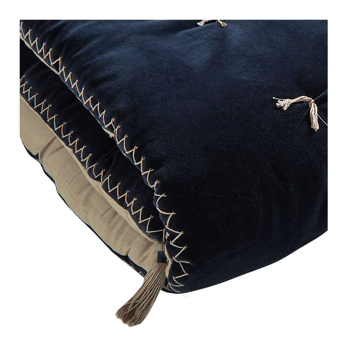 Futon mattéo en velours de coton et lin - 180 x 80 cm - bleu de minuit BLANC D'IVOIRE Bleu