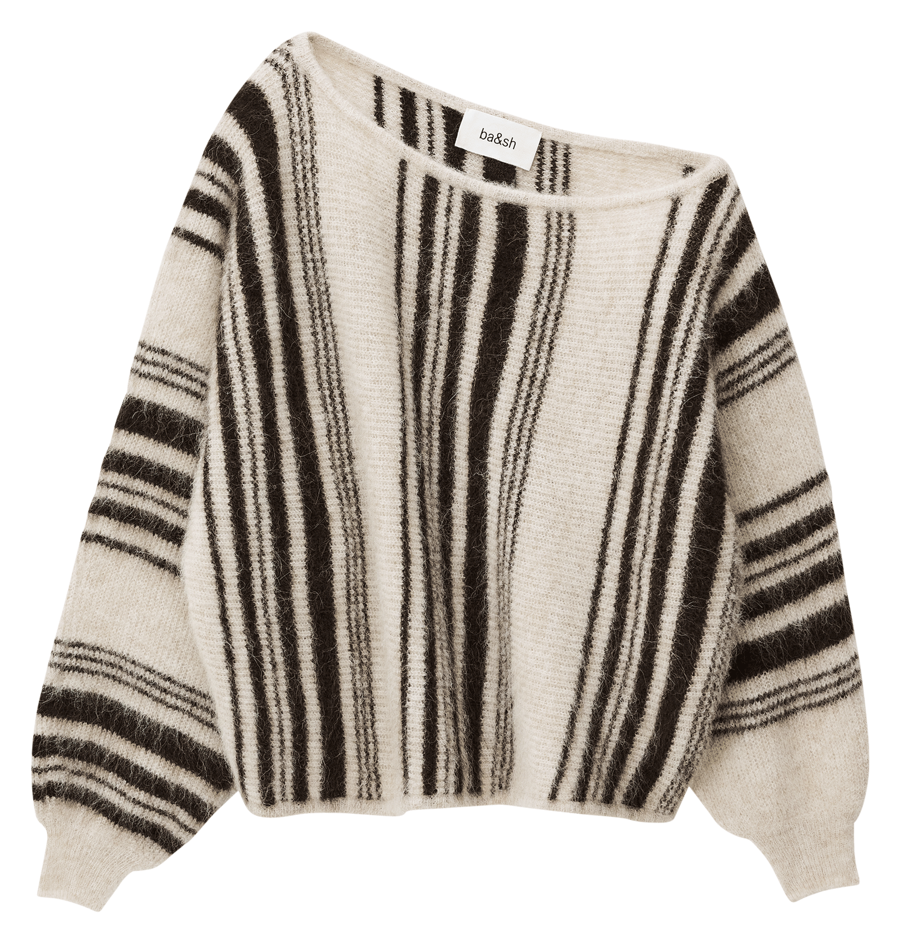 Asymmetrische trui met boothals - wolblend BA&SH Bruin