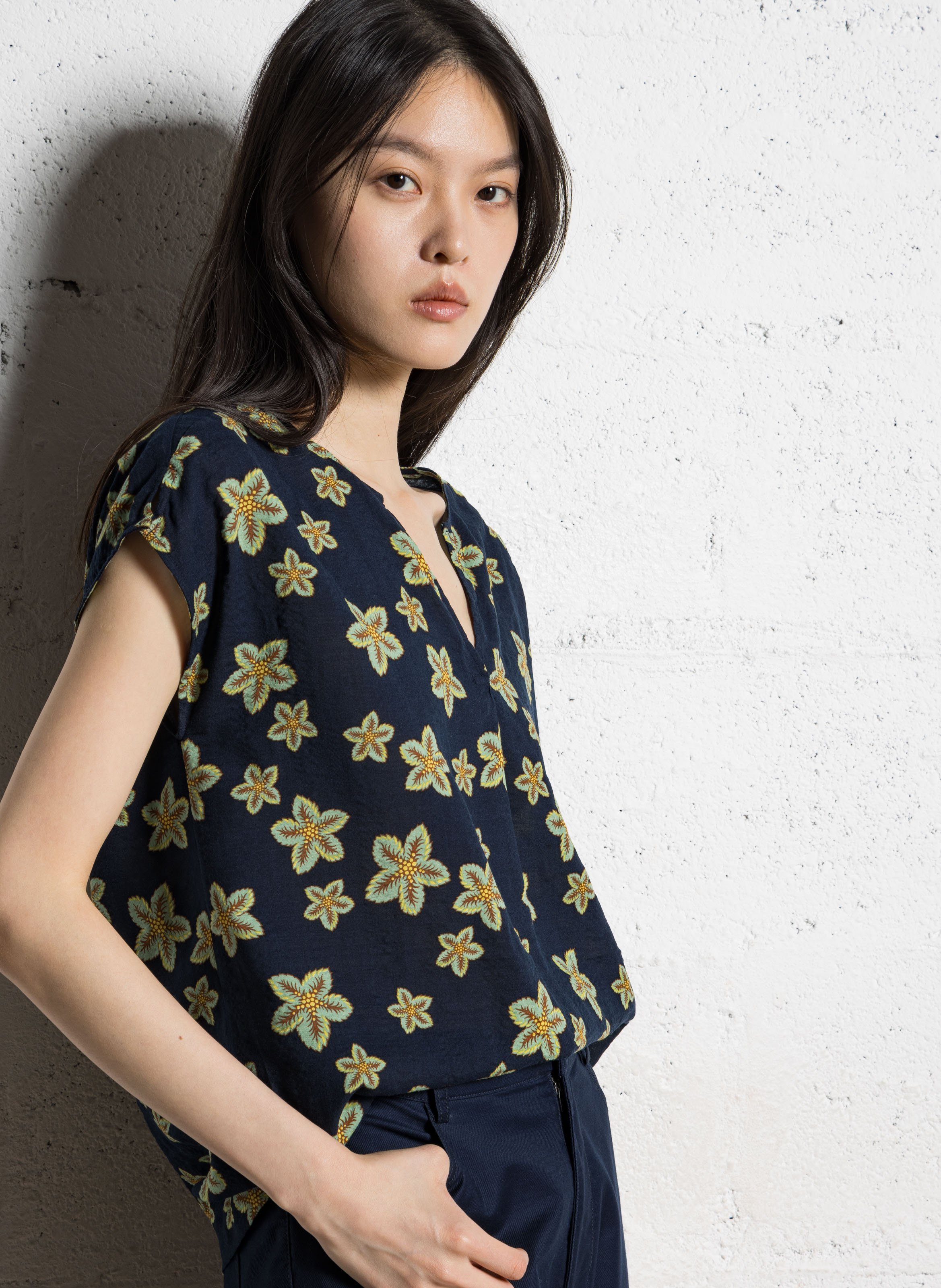 Top imprimé col tunisien en coton mélangé NICE THINGS