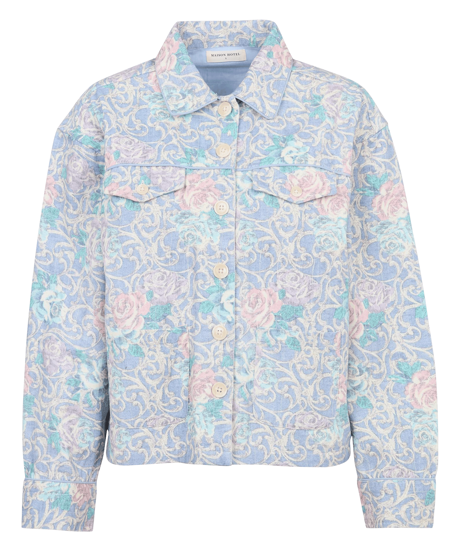 Veste droite col classique en coton imprimé MAISON HOTEL Bleu