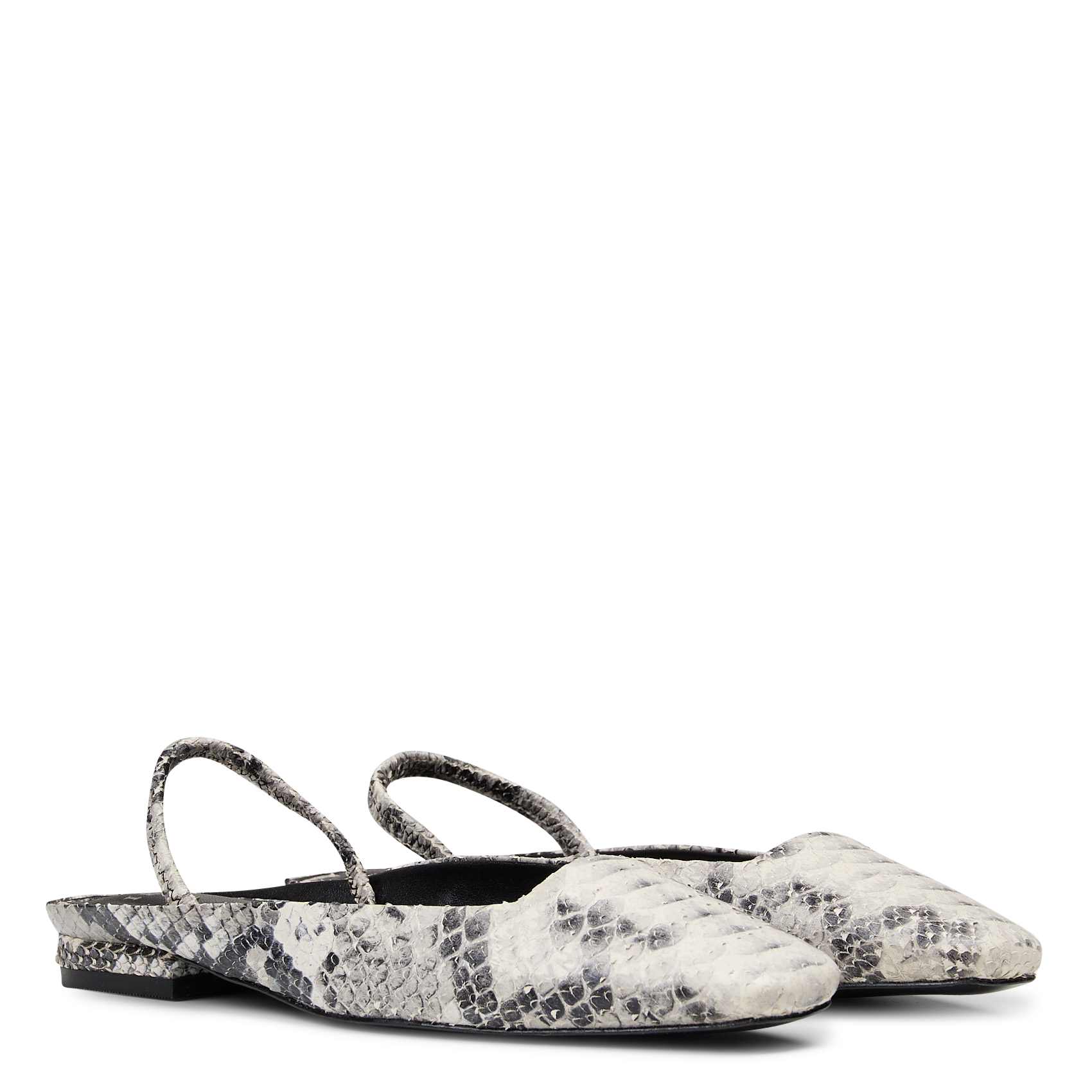 Python effect leather slingback ballerina flats IKKS White