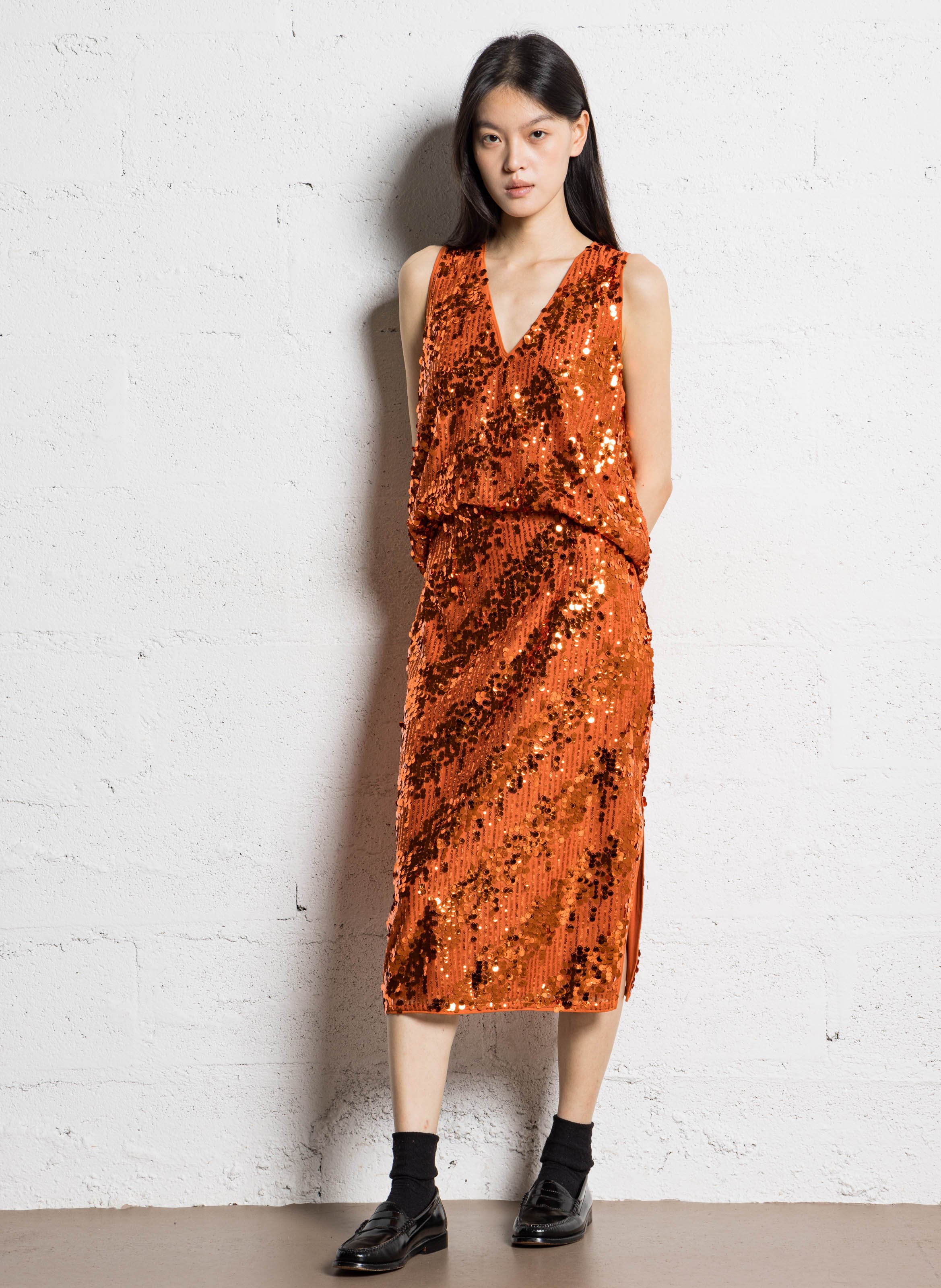 Halflange rok met lovertjes IKKS Oranje