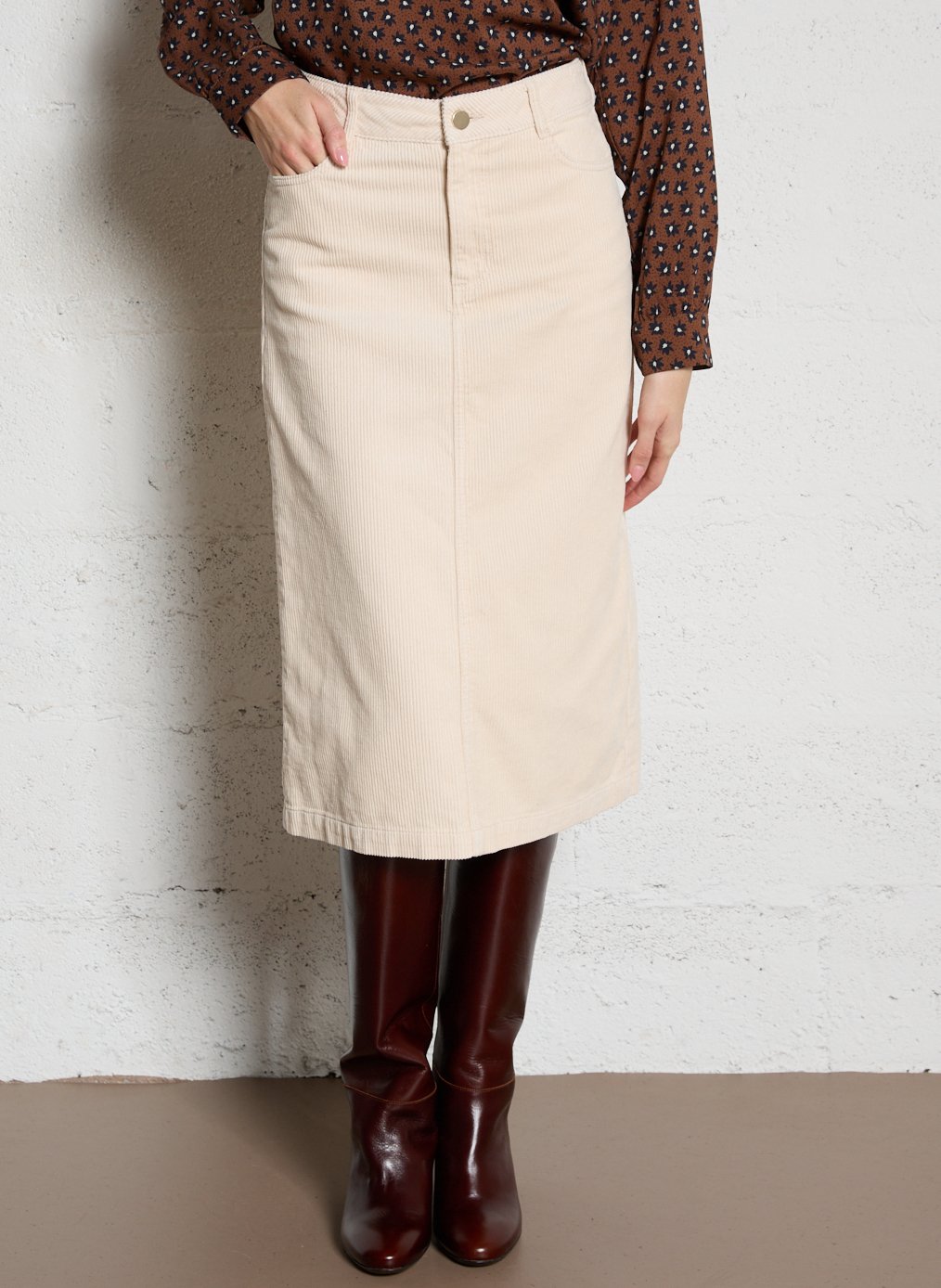 Jupe midi en coton côtelé MAISON 123