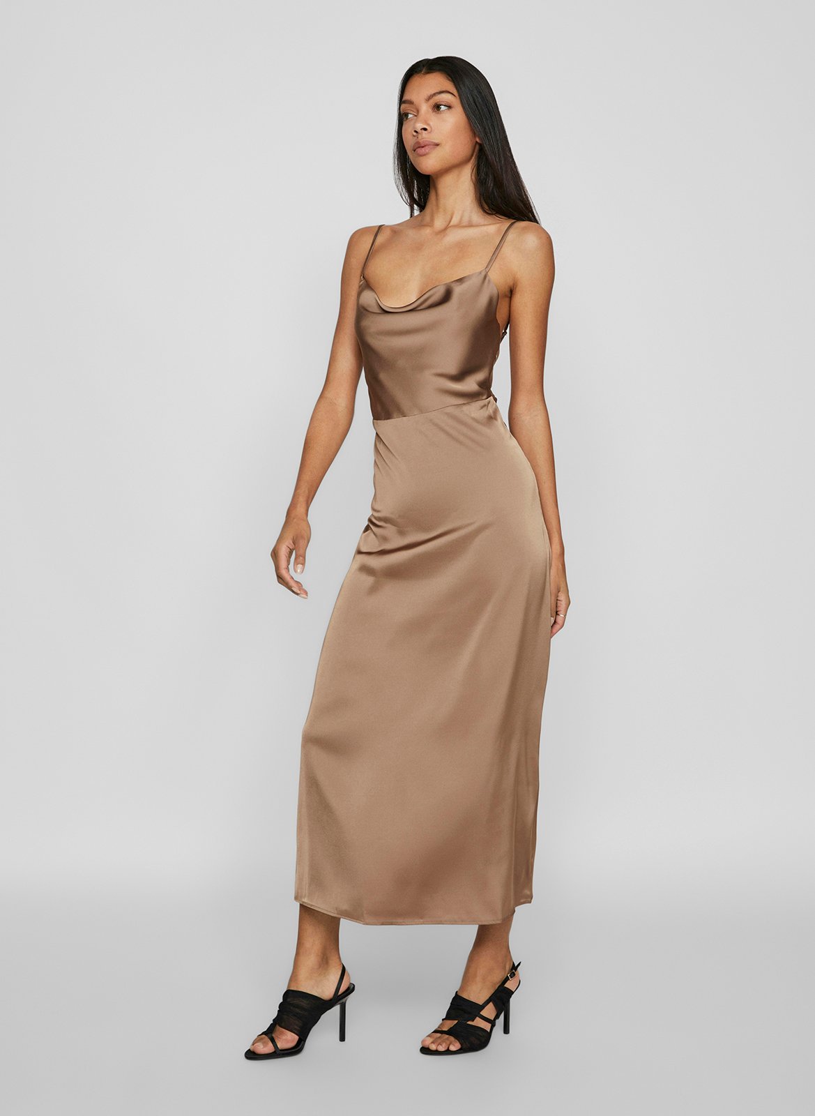 Long satin dress VILA Brown