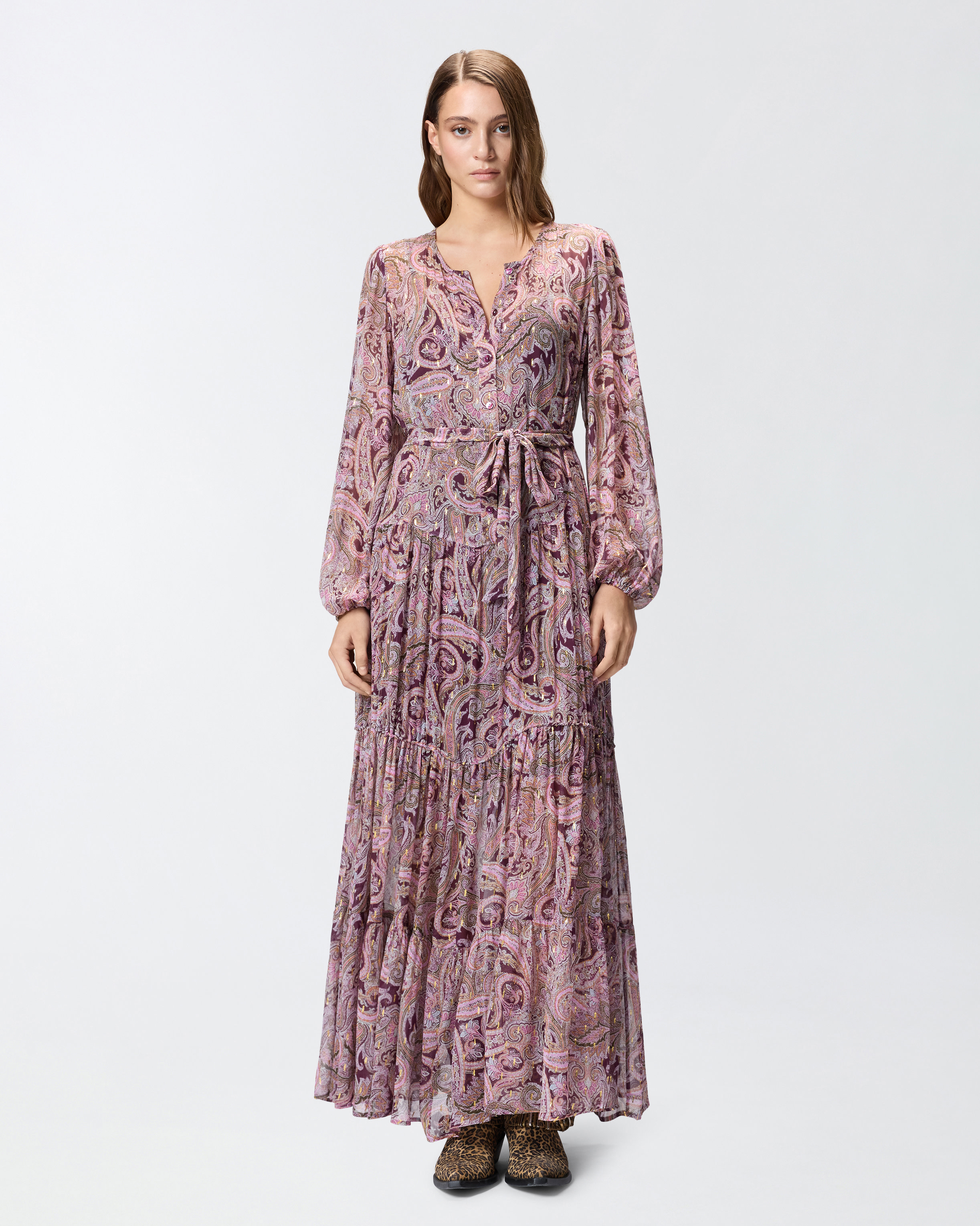 Robe longue à imprimé cachemire métallisé PINKO Rose