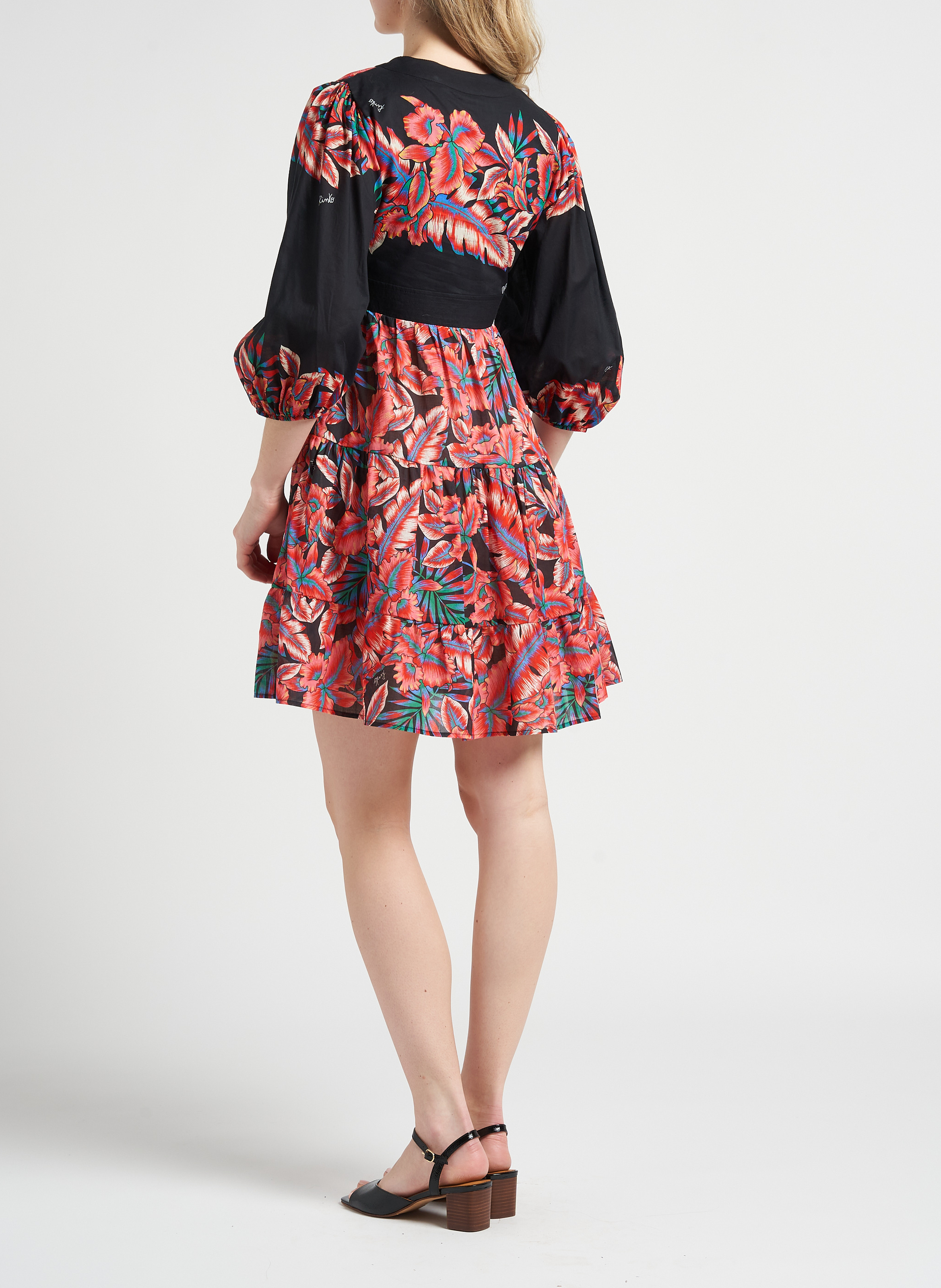 Korte, nauwsluitende jurk van katoen met V-hals en print PINKO Veelkleurig