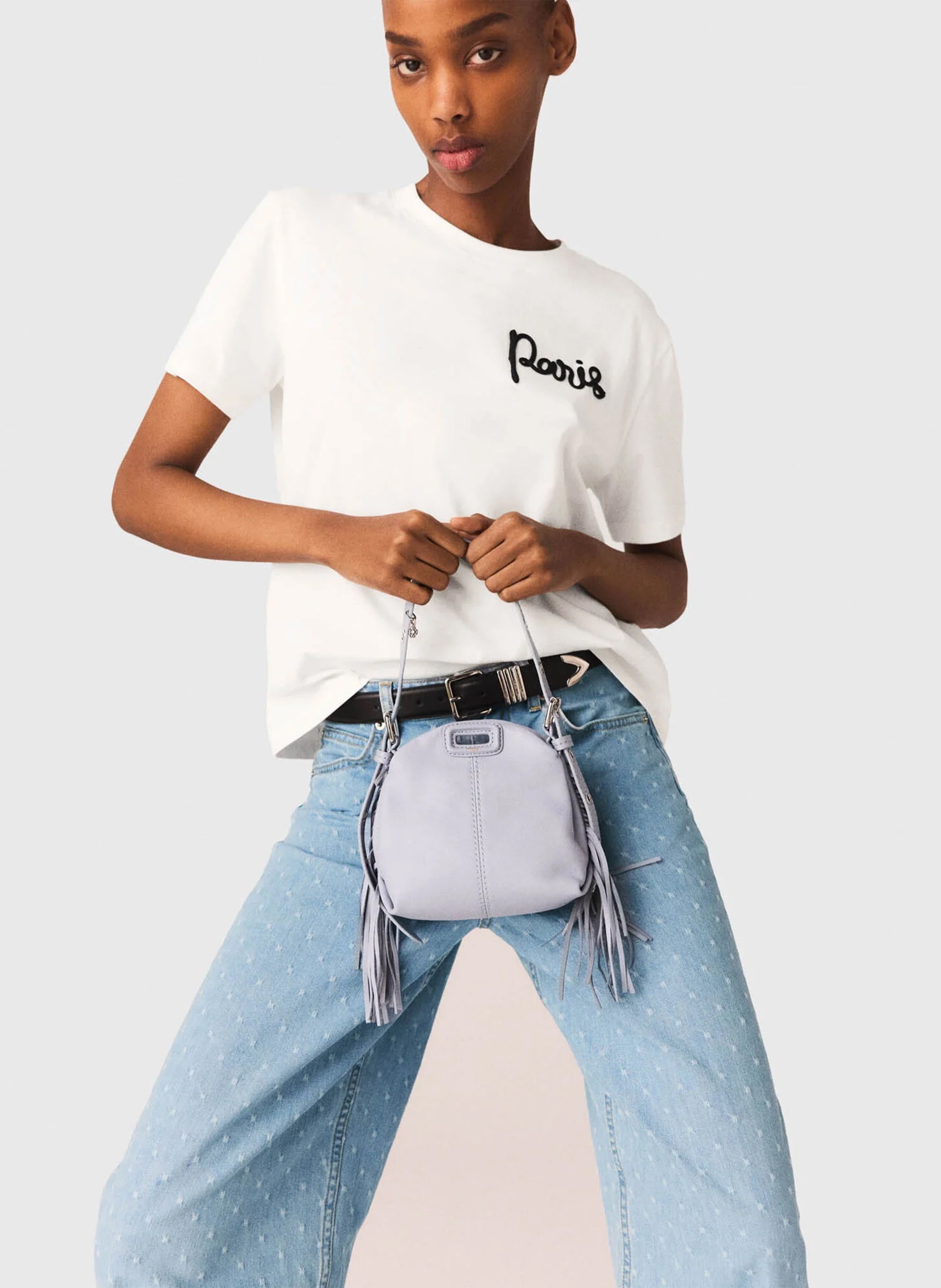 Tee-shirt droit à broderie en coton MAJE Blanc