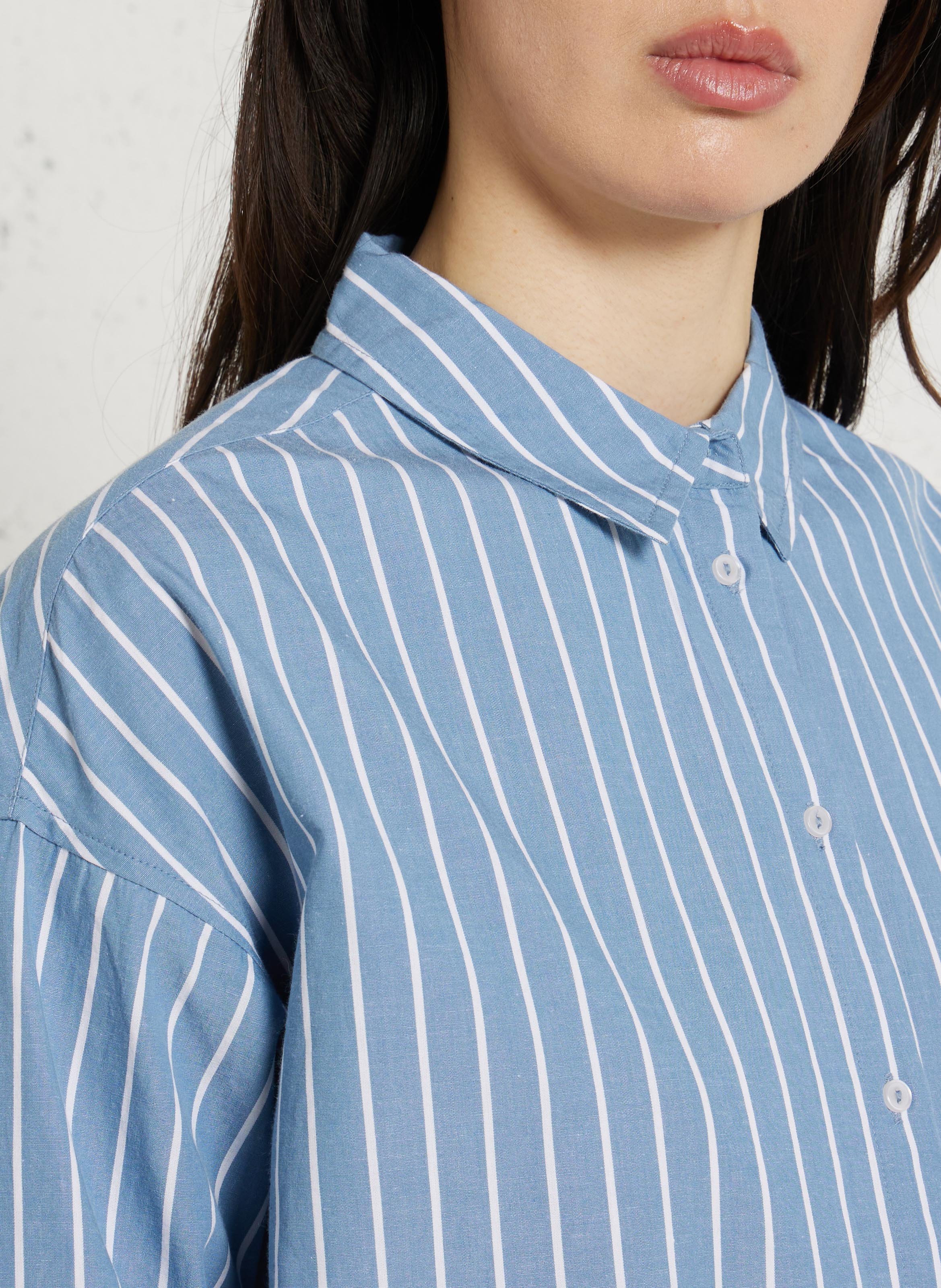 Gestreifte Oversize-Baumwollbluse mit klassischem Kragen SUD EXPRESS Blau