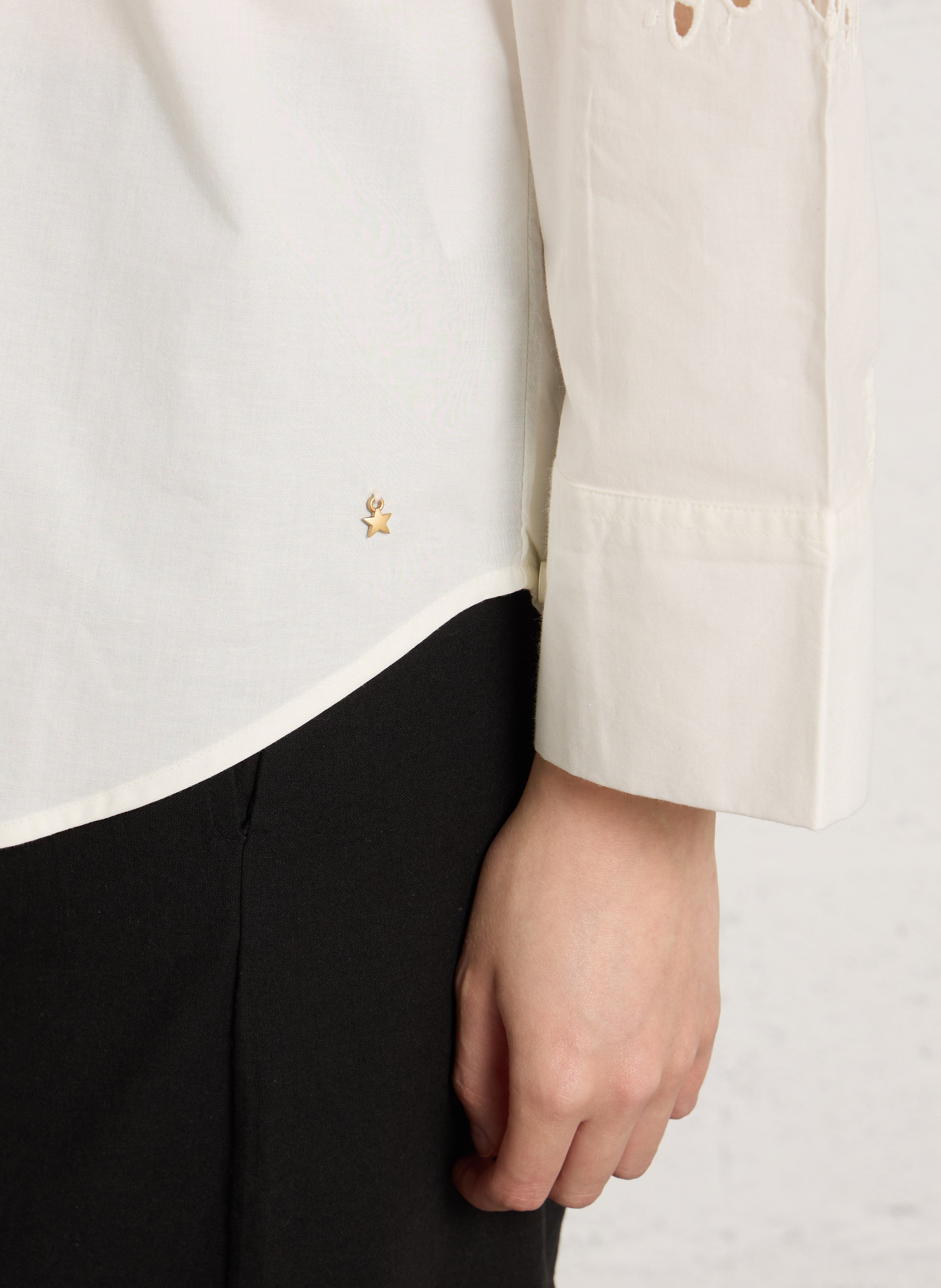 Oversized shirt with classic collar and English embroidery in cotton DES PETITS HAUTS Beige