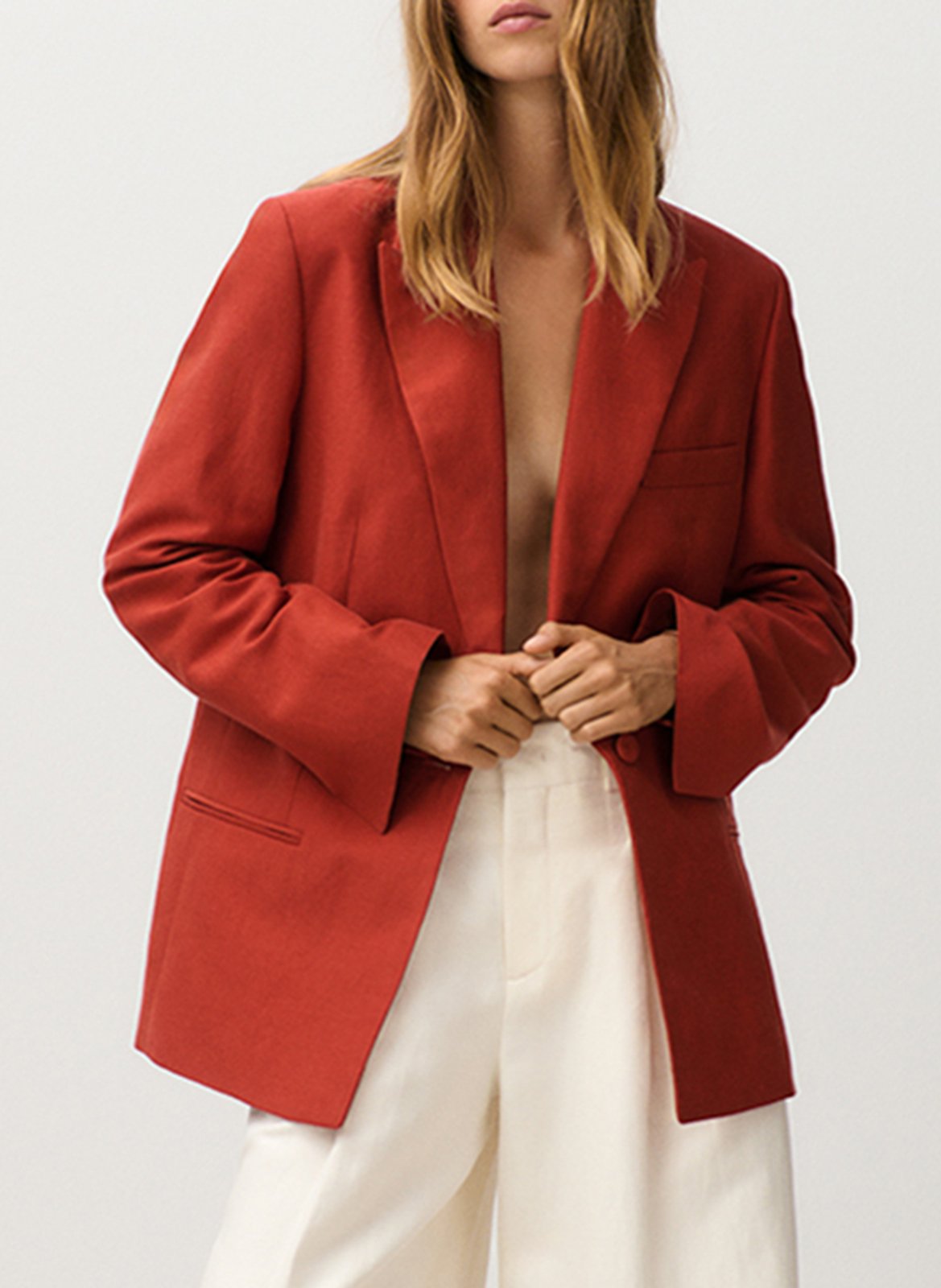 Veste tailleur unie en lin mélangé CLOSED Rouge