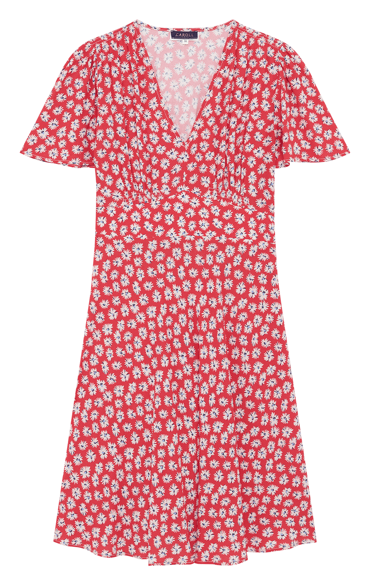 Halflange jurk met V-hals en print CAROLL Rood