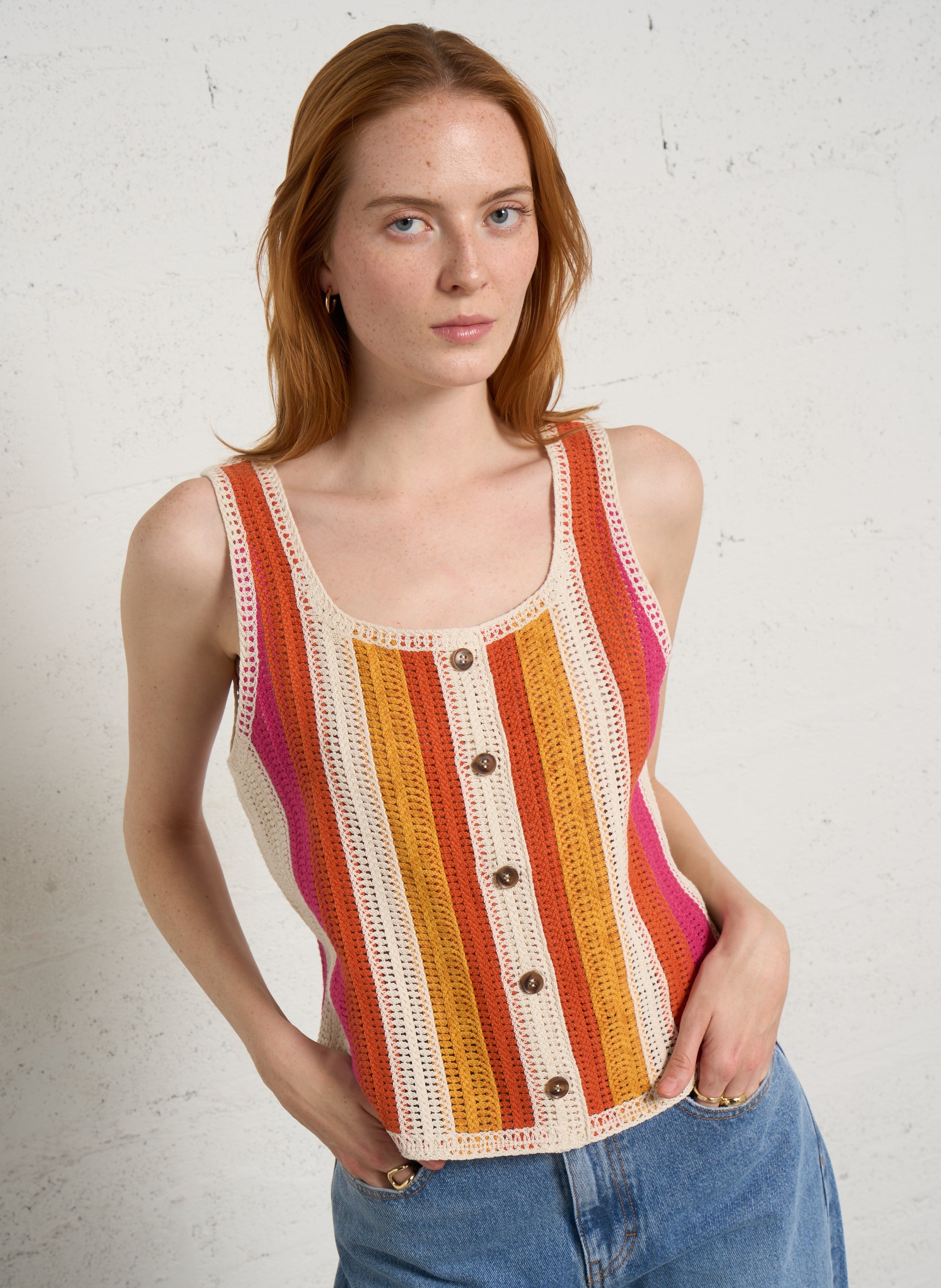 Top oversize col rond en coton mélangé LA PETITE ETOILE Multicolore