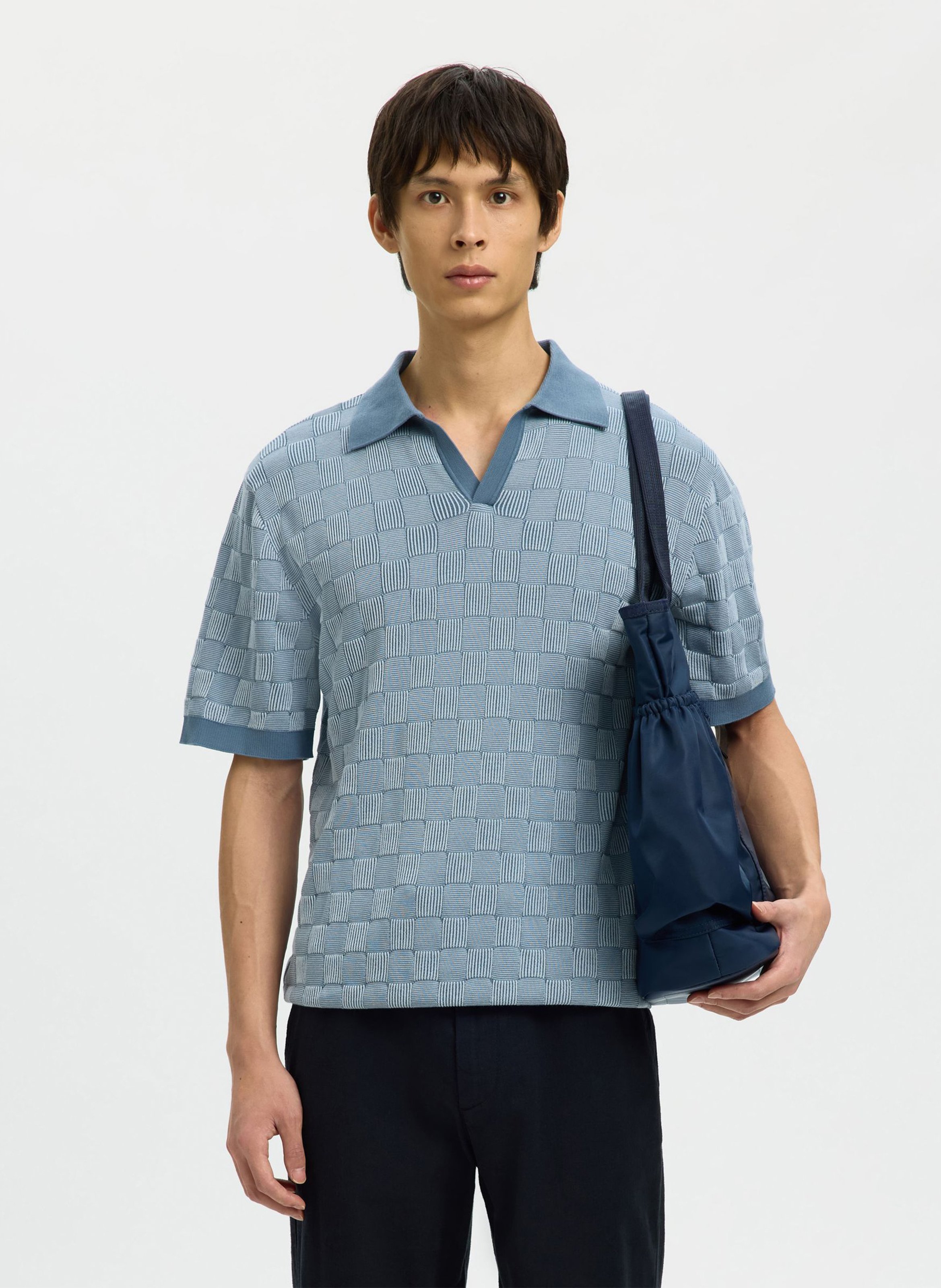 Poloo droit en coton bio imprimé SELECTED Bleu