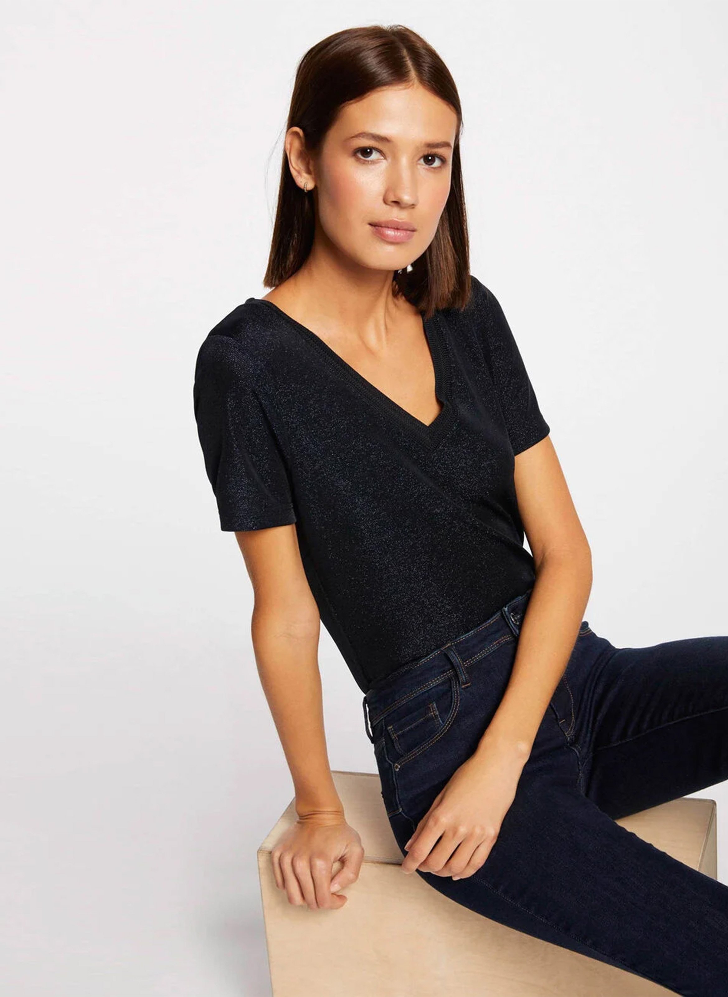 T-Shirt mit V-Ausschnitt und Metallic-Effekt MORGAN