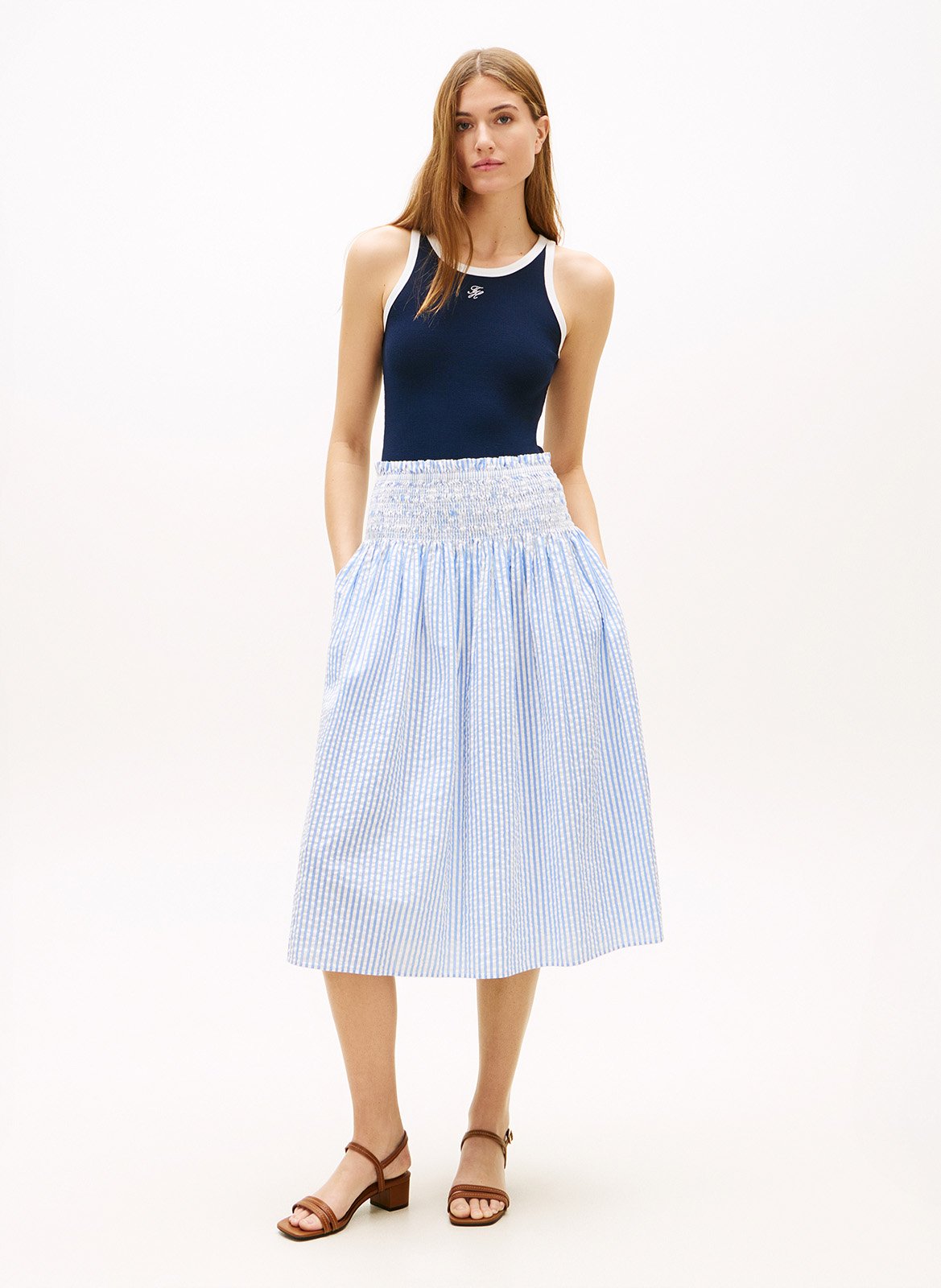 Leder Sandalen mit kontrastierenden Nähten TOMMY HILFIGER Braun