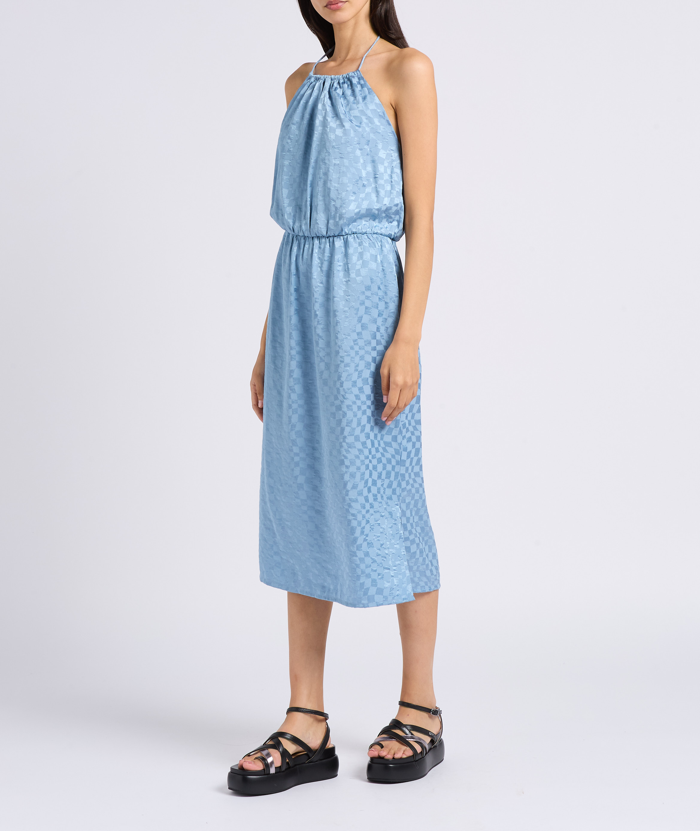 Straight satin midi dress RITA ROW Blue