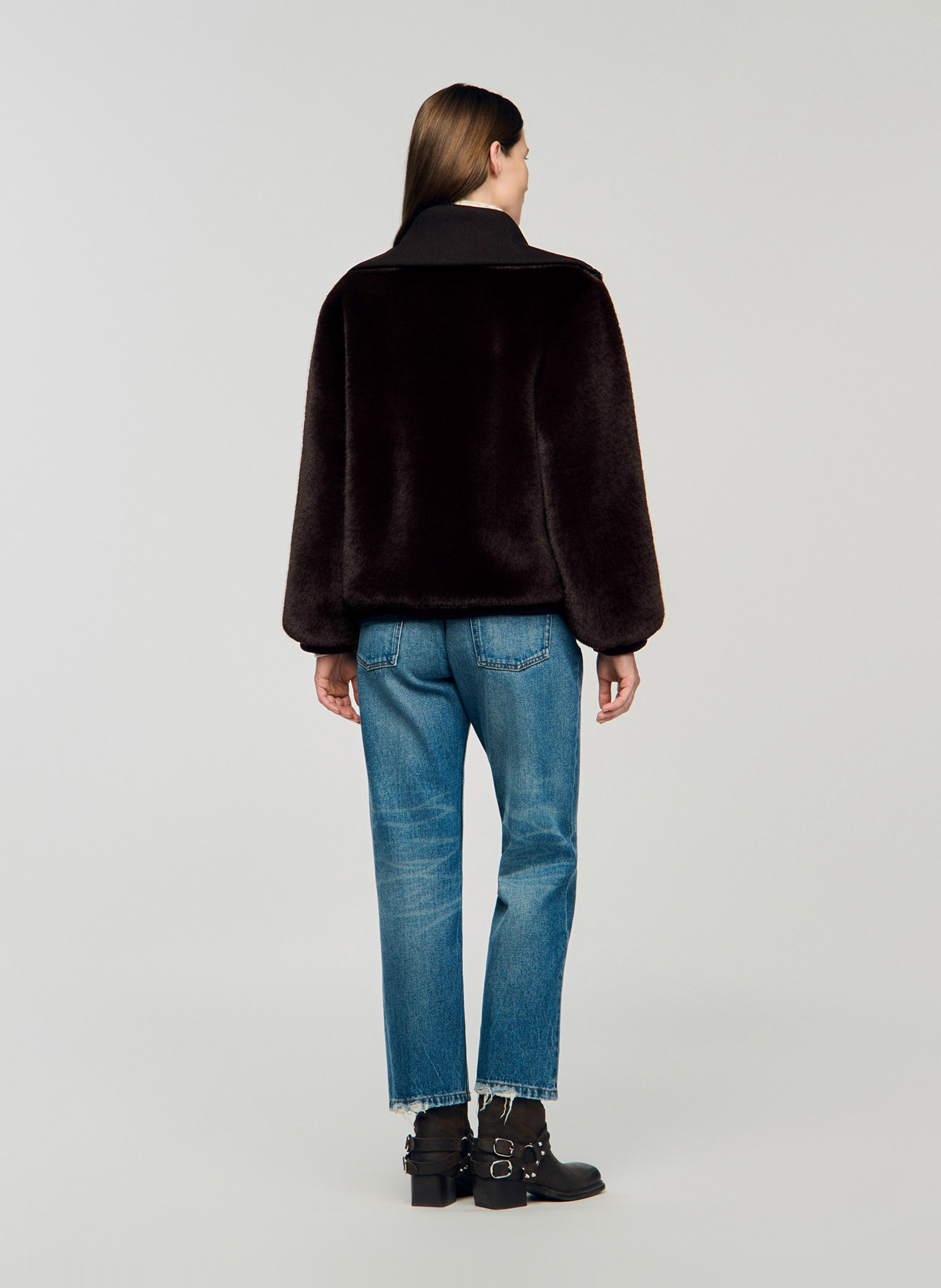 Oversized high collar jacket SANDRO Brown