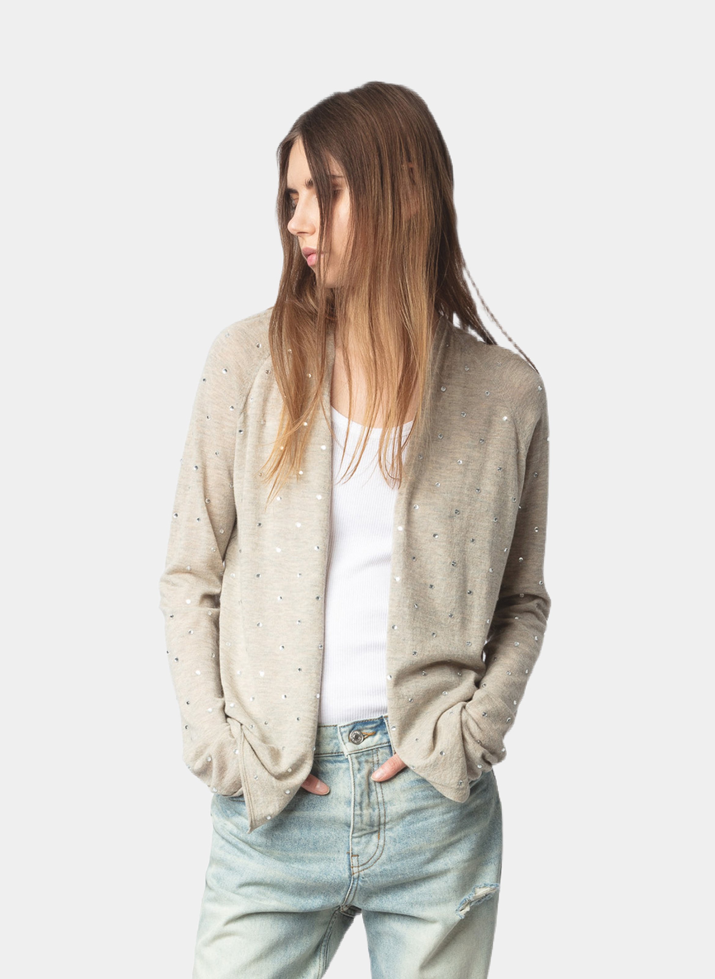Cardigan à strass en cachemire ZADIG&VOLTAIRE Beige