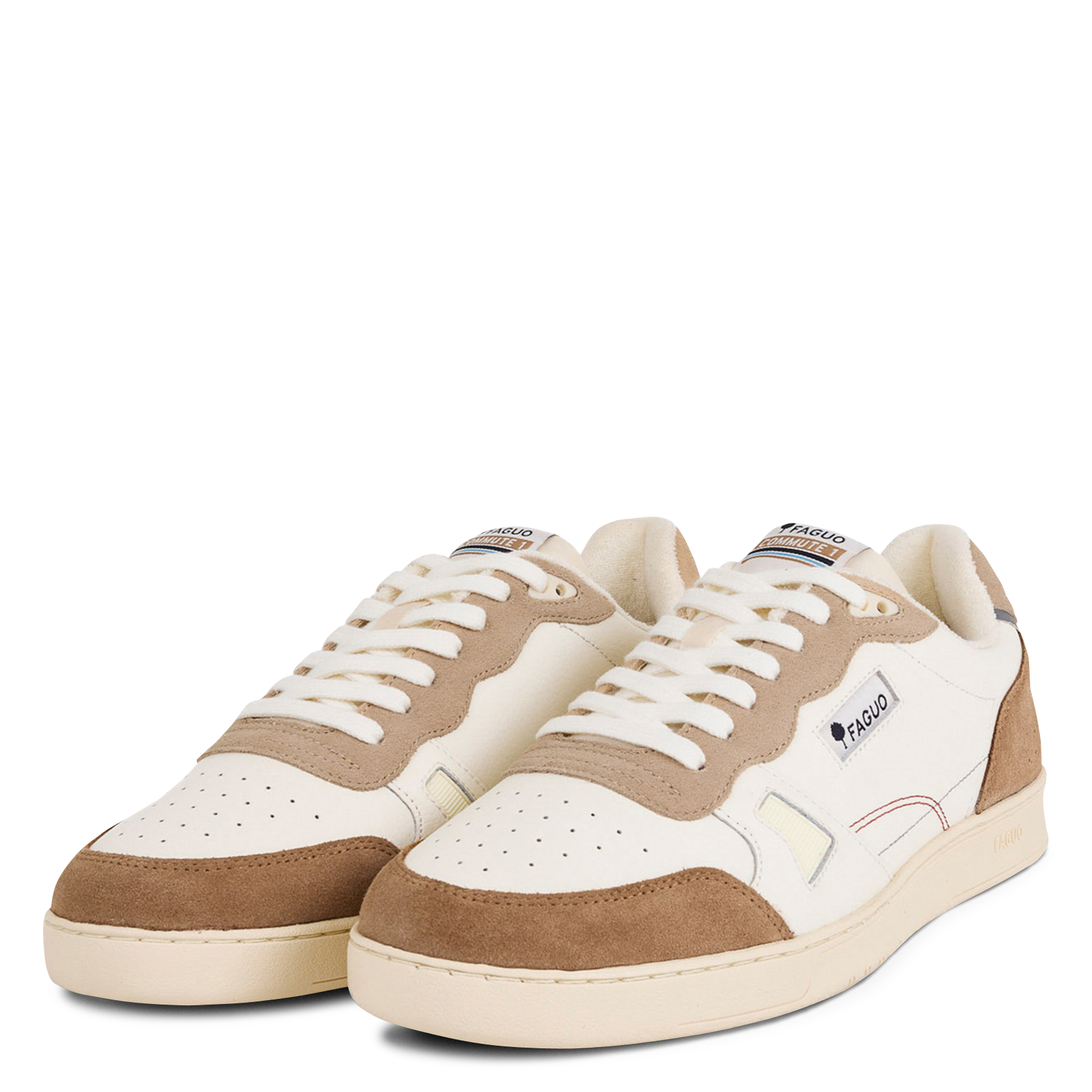 Lage, leren sneakers van twee materialen FAGUO Beige