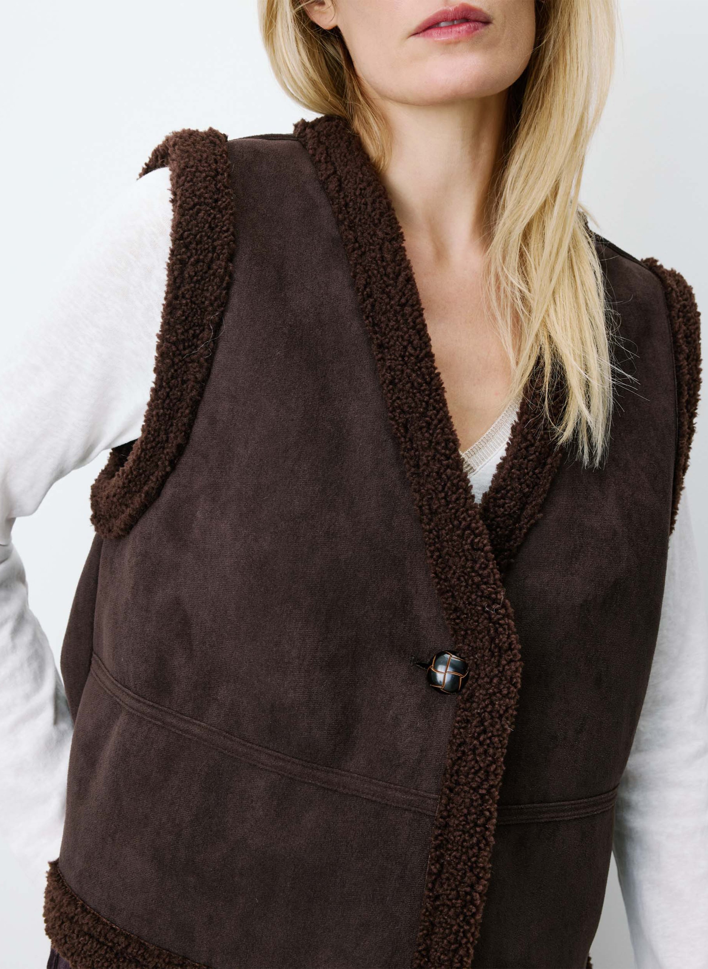 Short straight V-neck jacket GRACE ET MILA Brown
