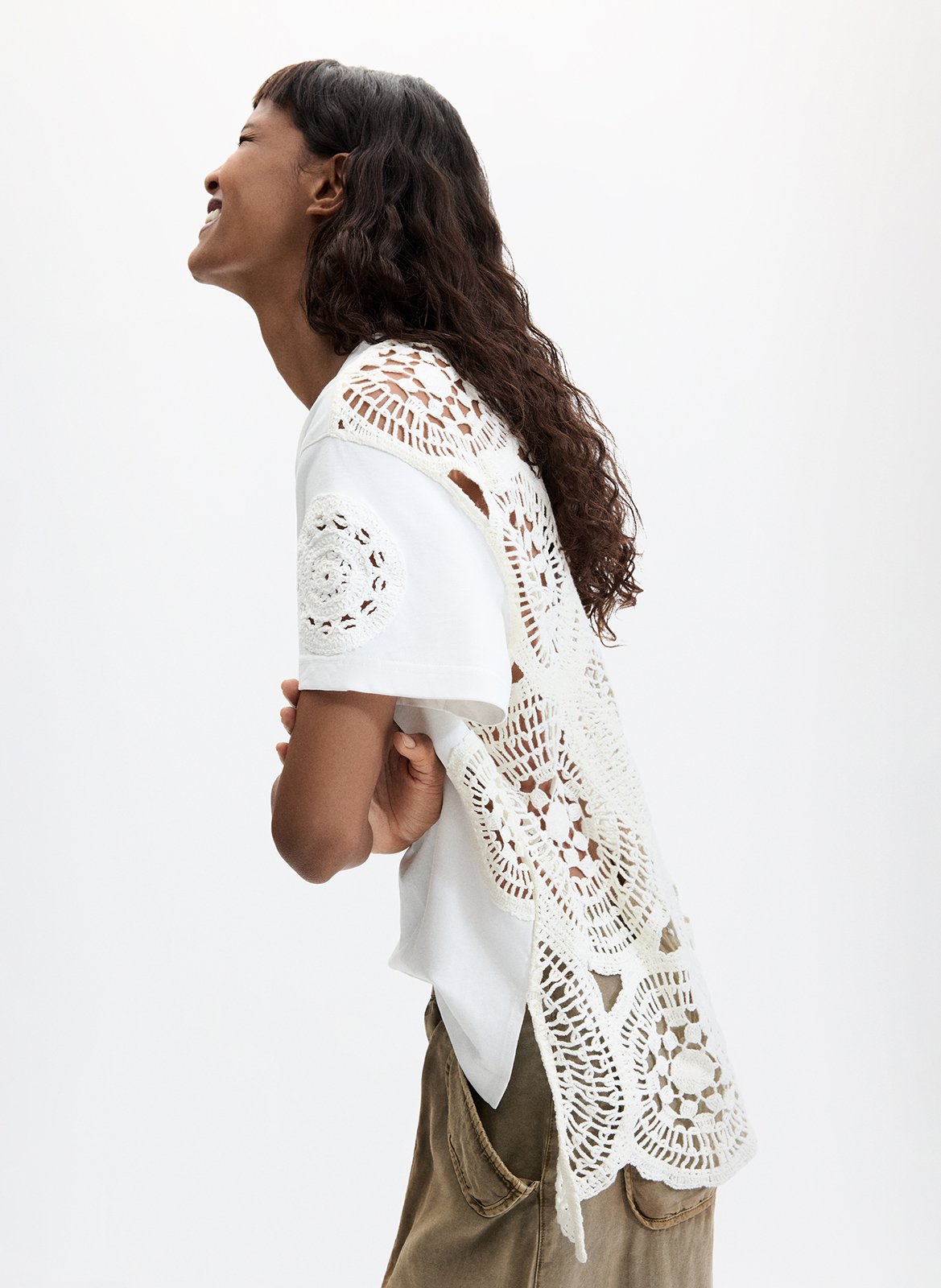 Straight fit round neck t-shirt in embroidered blended cotton DESIGUAL White