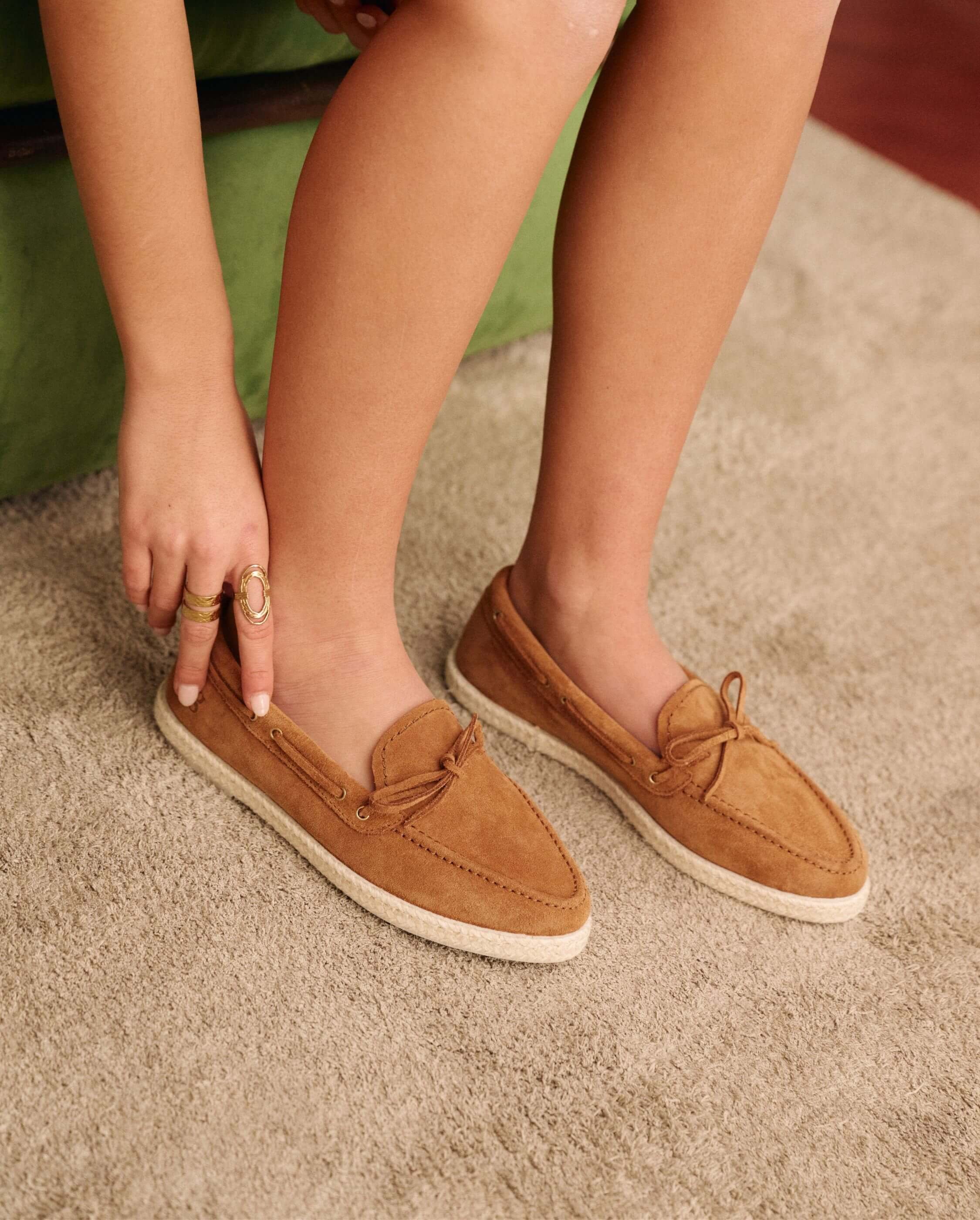 Women's boat shoe moccasin, camel leather ANGARDE Brown