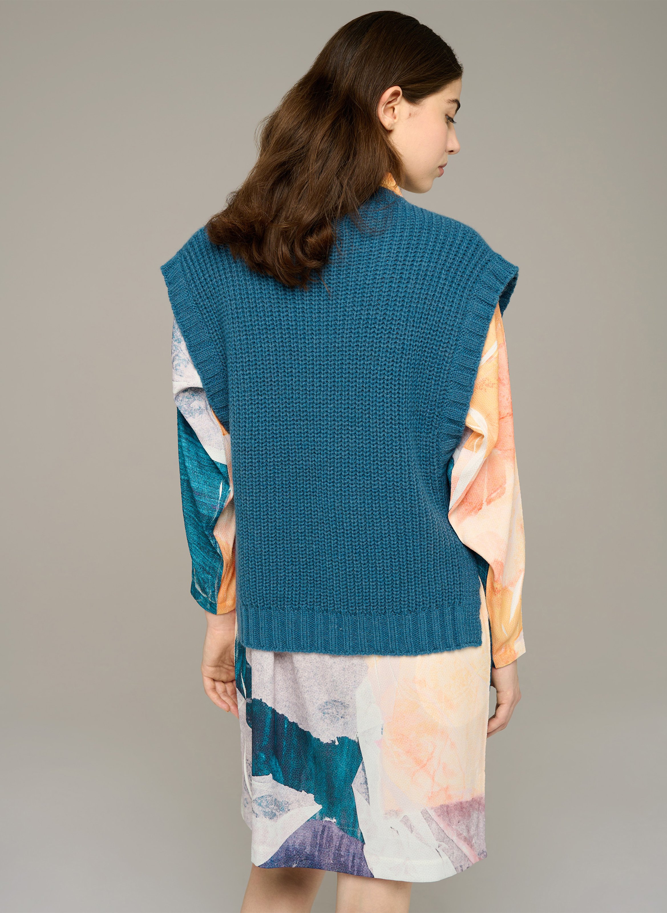 Pull col rond ample en laine mélangée COTELAC ACOTE Bleu