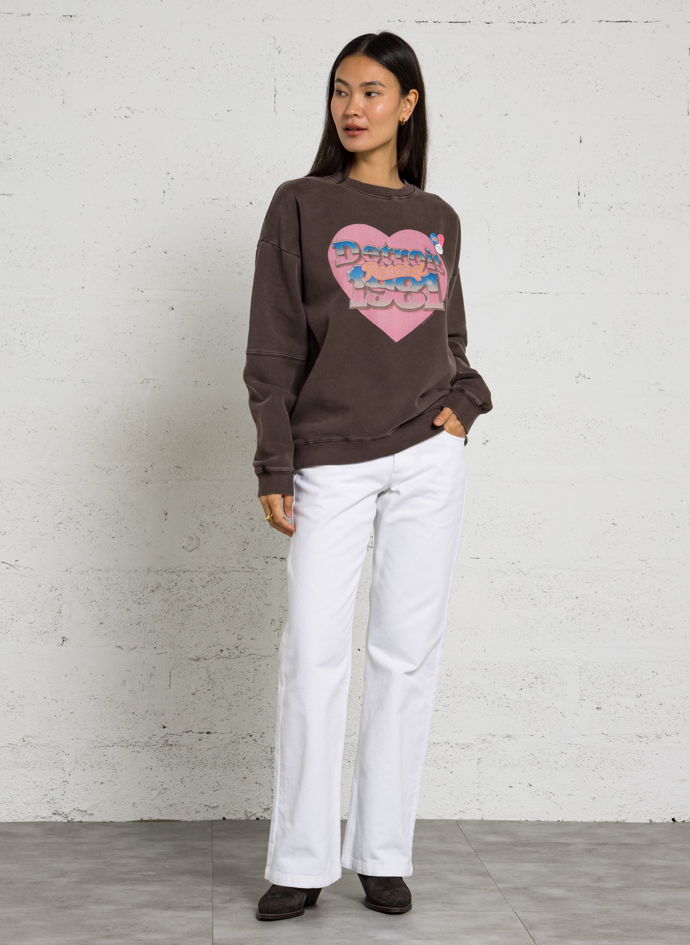 Sweat ample col rond sérigraphié en coton mélangé NEWTONE Marron