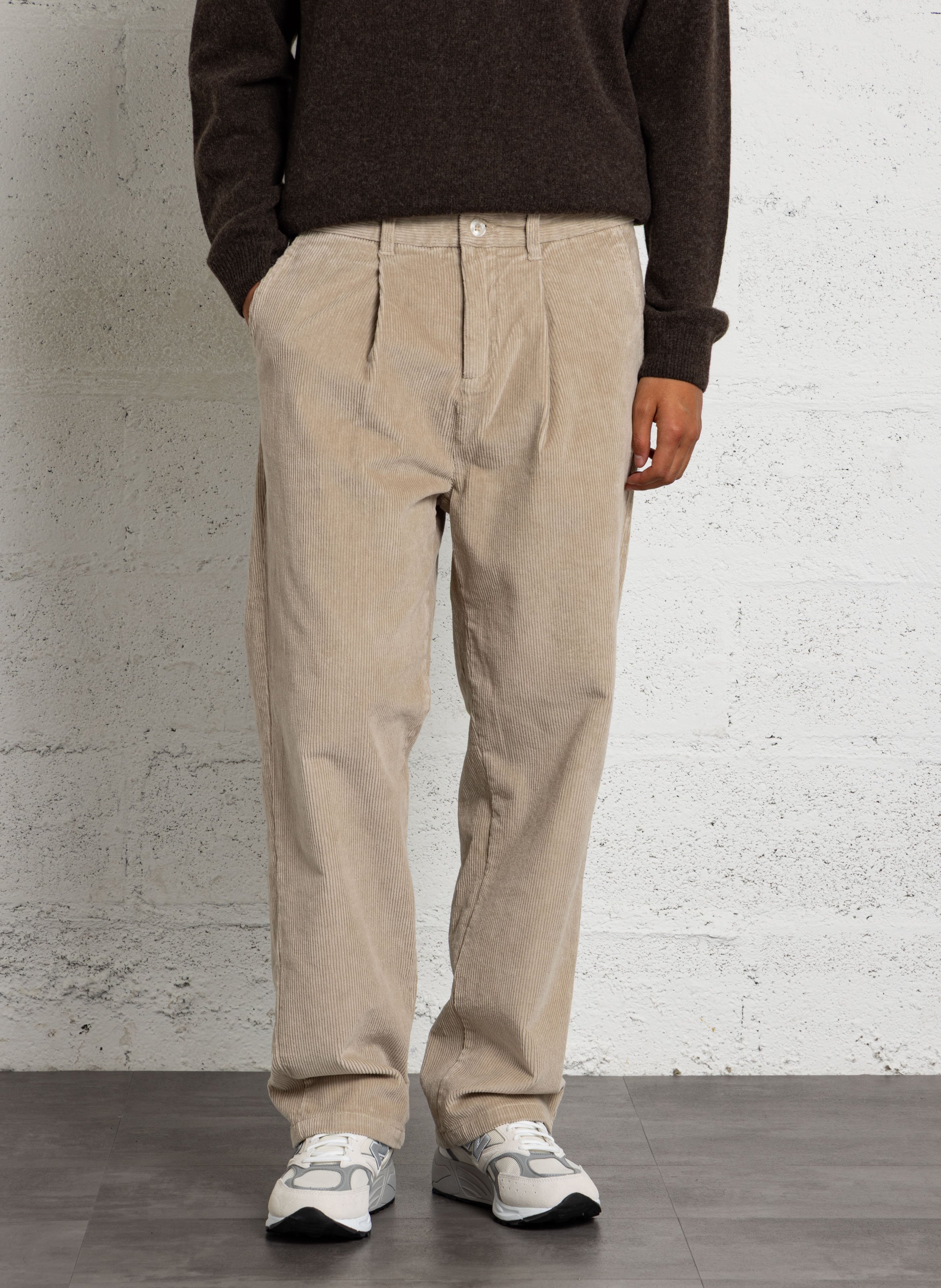 Wide-leg trousers in cotton-blend corduroy CASUAL FRIDAY Beige