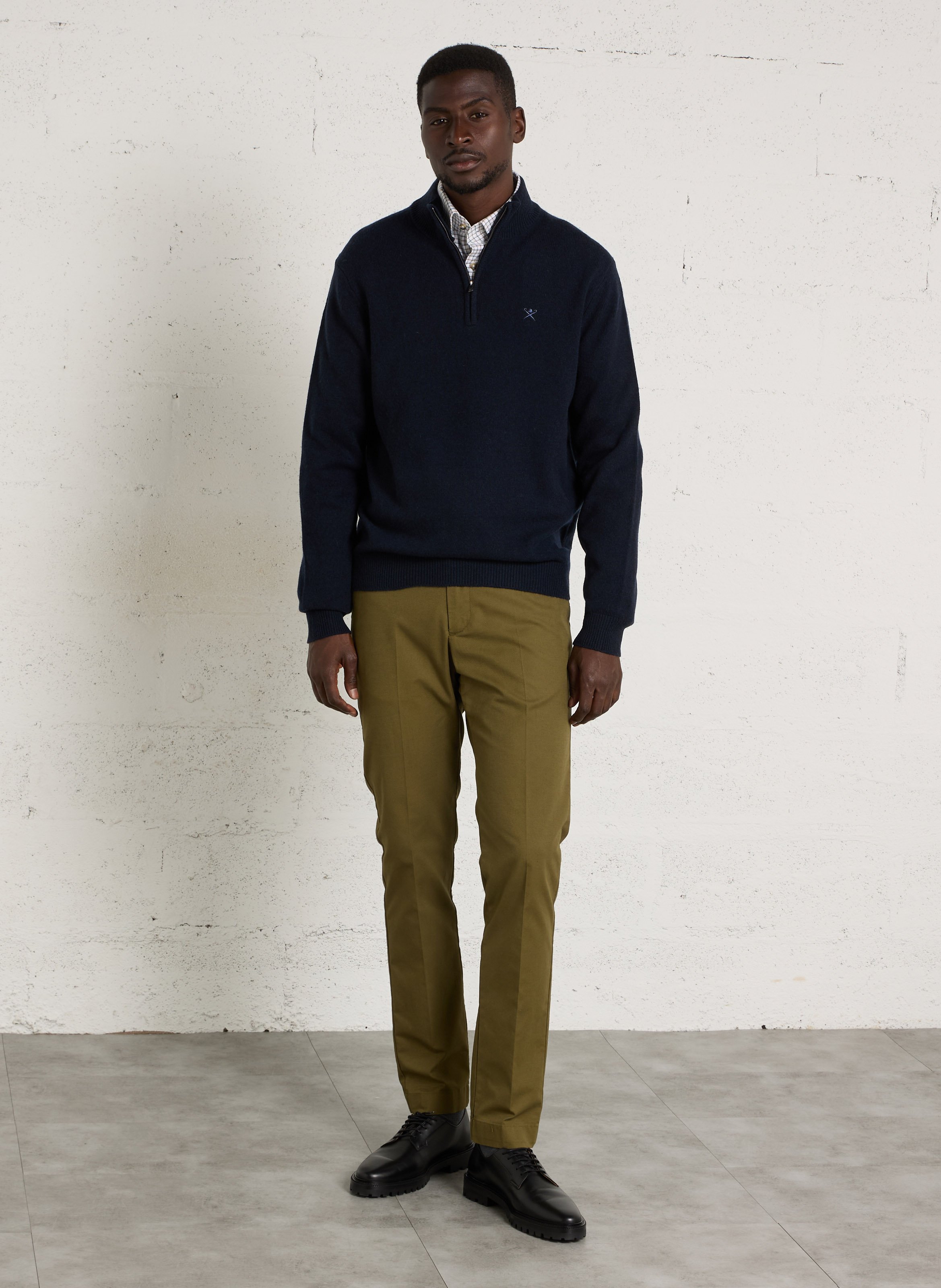 Pull droit col camionneur en laine HACKETT Bleu