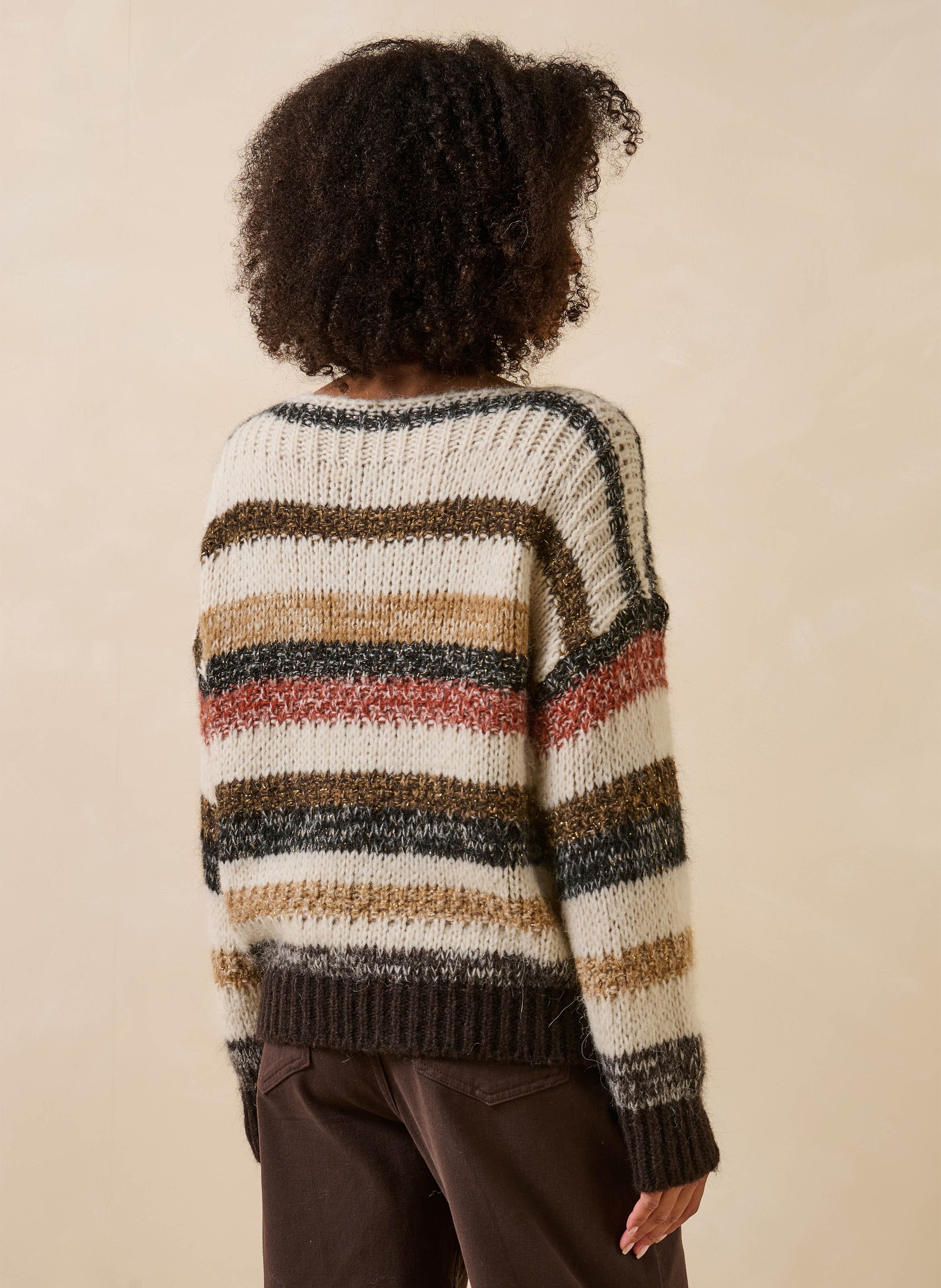 Rundhalspullover mit Streifen LA FEE MARABOUTEE Beige