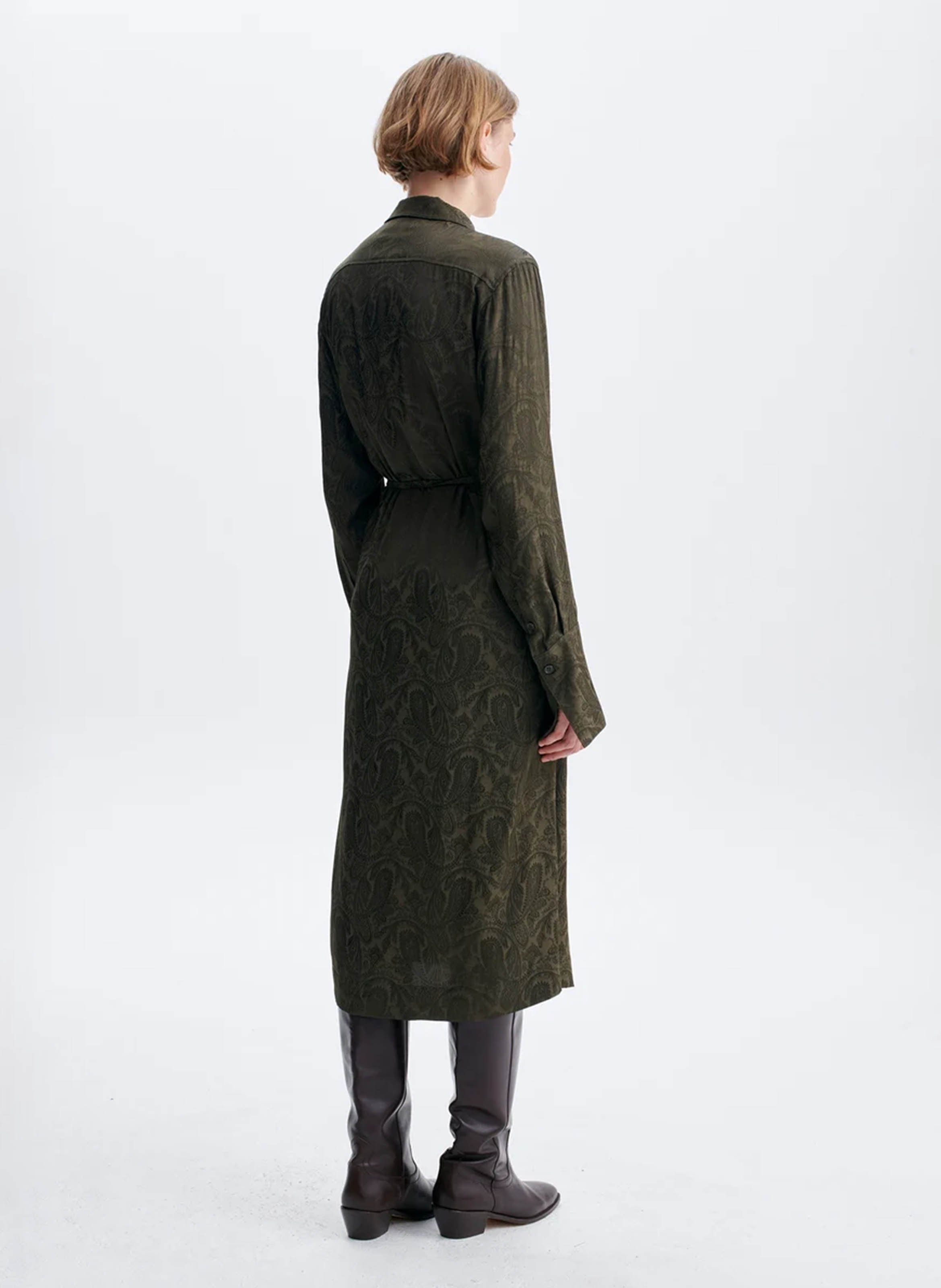 Langes Kleid mit Hemdkragen aus Jacquard VANESSA BRUNO Khaki