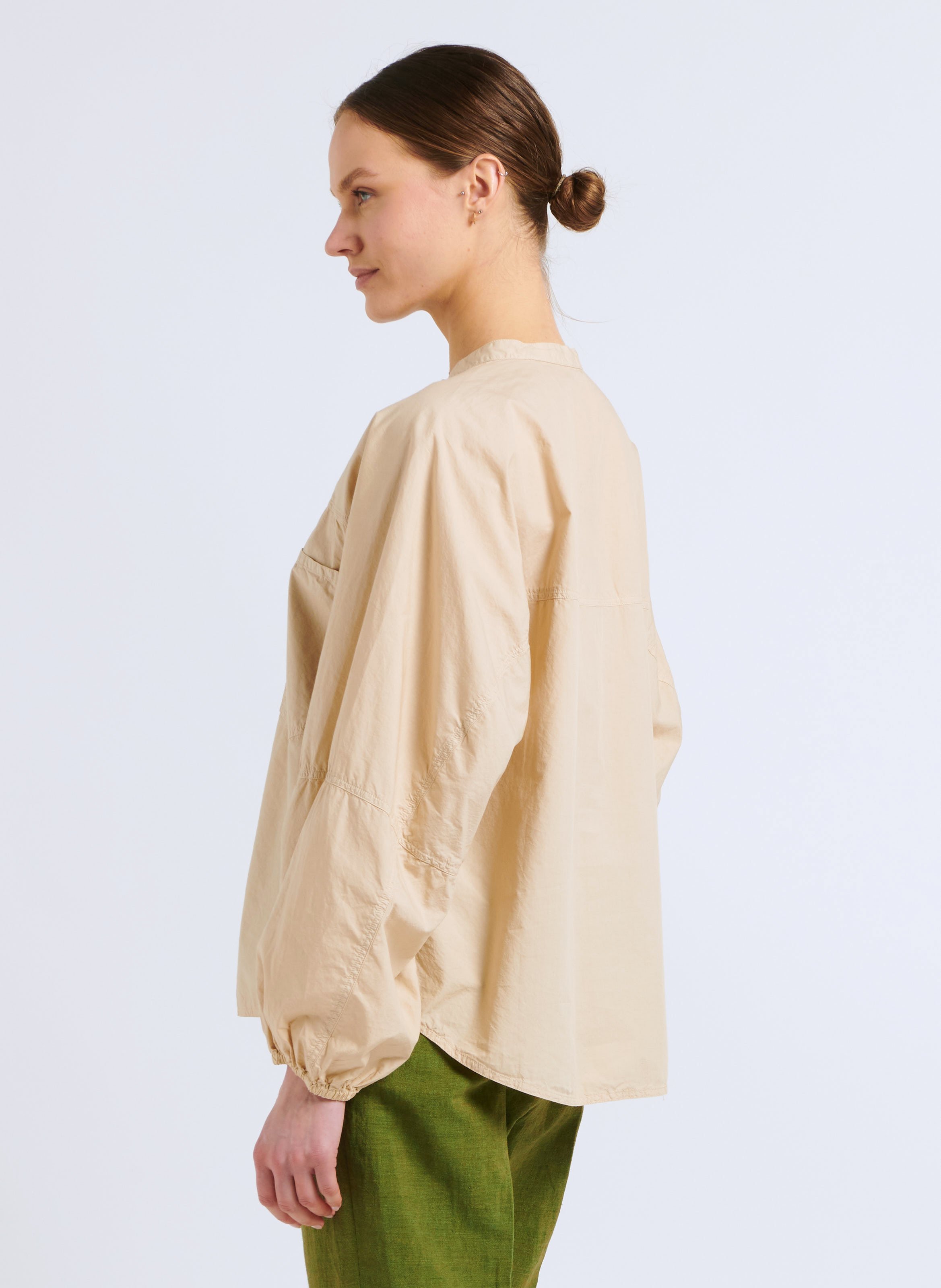 Chemisier à volants en coton et soie POMANDERE Blanc