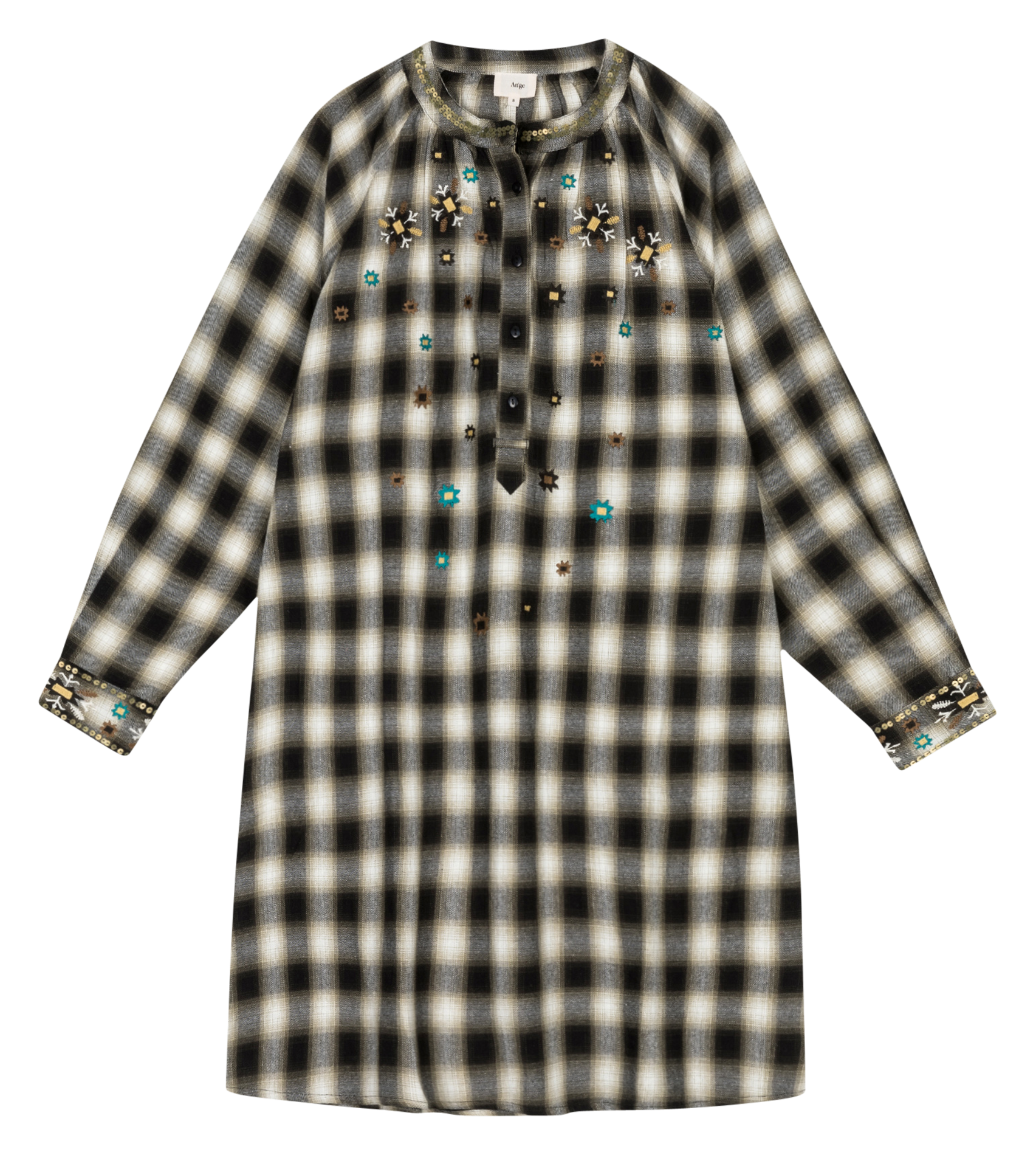 Baumwoll-Midikleid mit Rundhalsausschnitt AN'GE Schwarz